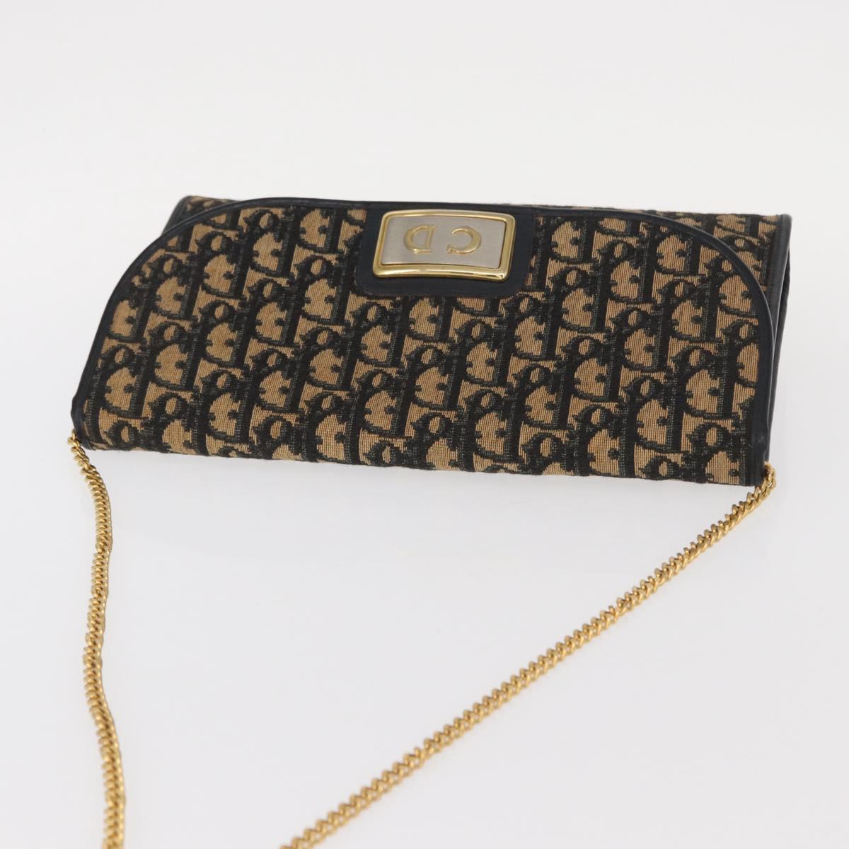 Christian Dior Trotter Canvas Chain Shoulder Bag Navy Gold Auth 157241