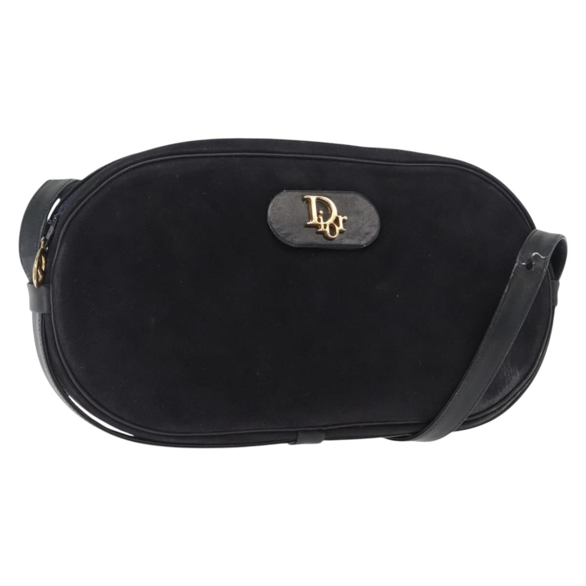 Christian Dior Shoulder Bag Suede Black Gold Auth 157242