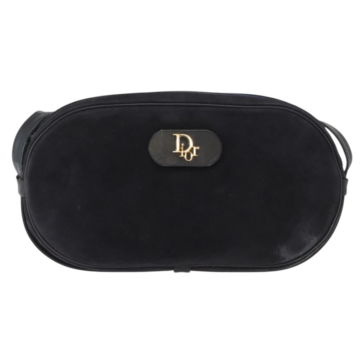 Christian Dior Shoulder Bag Suede Black Gold Auth 157242