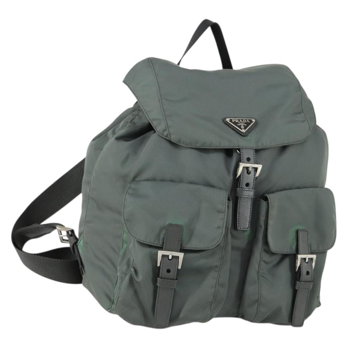PRADA Backpack Nylon Green Silver Auth 157248