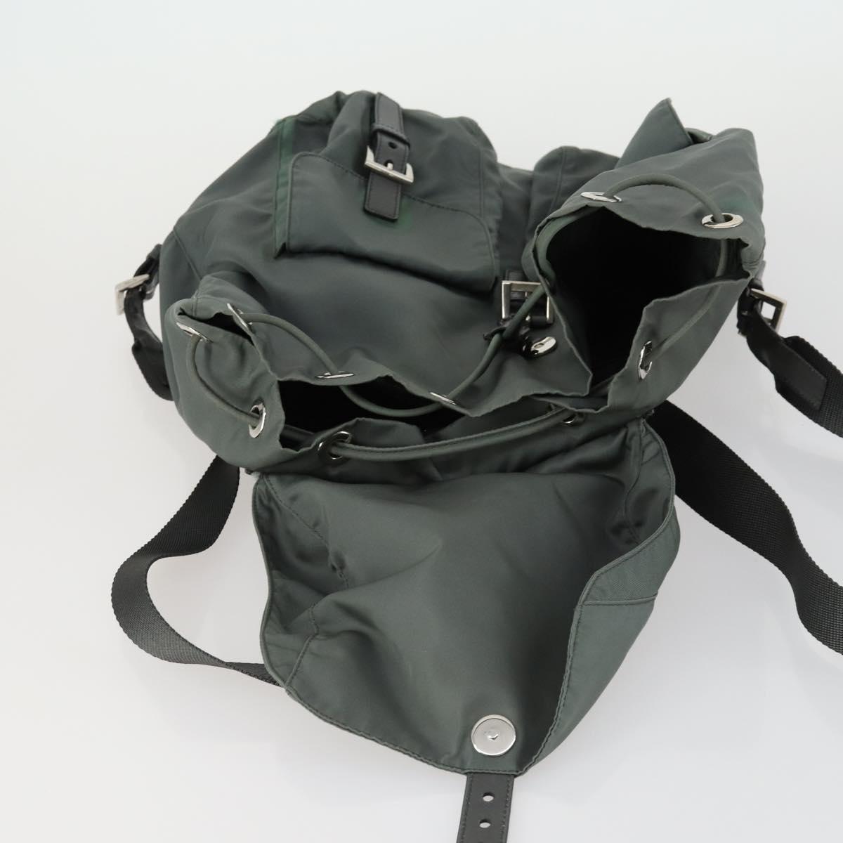 PRADA Backpack Nylon Green Silver Auth 157248