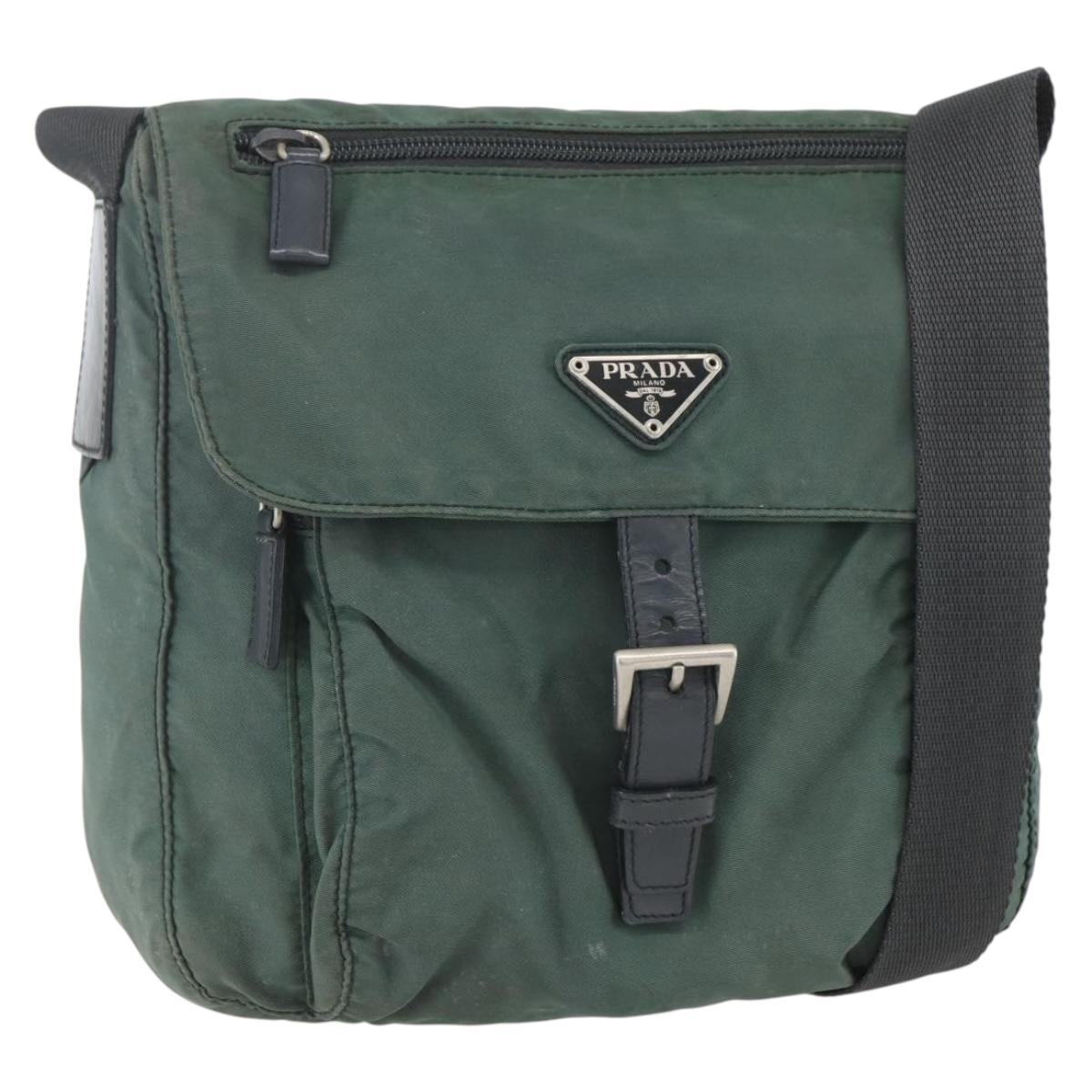 PRADA Shoulder Bag Nylon Green Silver Auth 157249