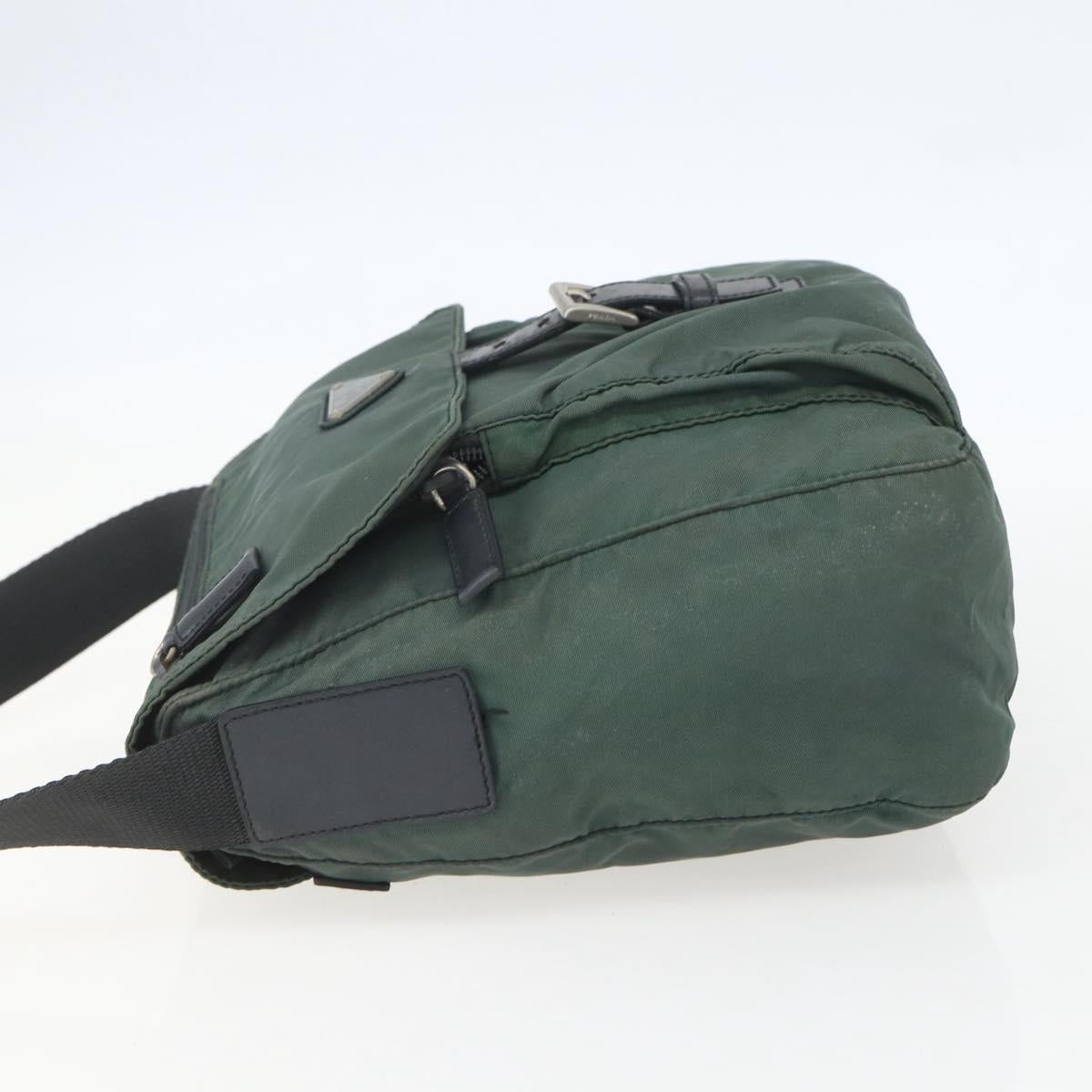 PRADA Shoulder Bag Nylon Green Silver Auth 157249