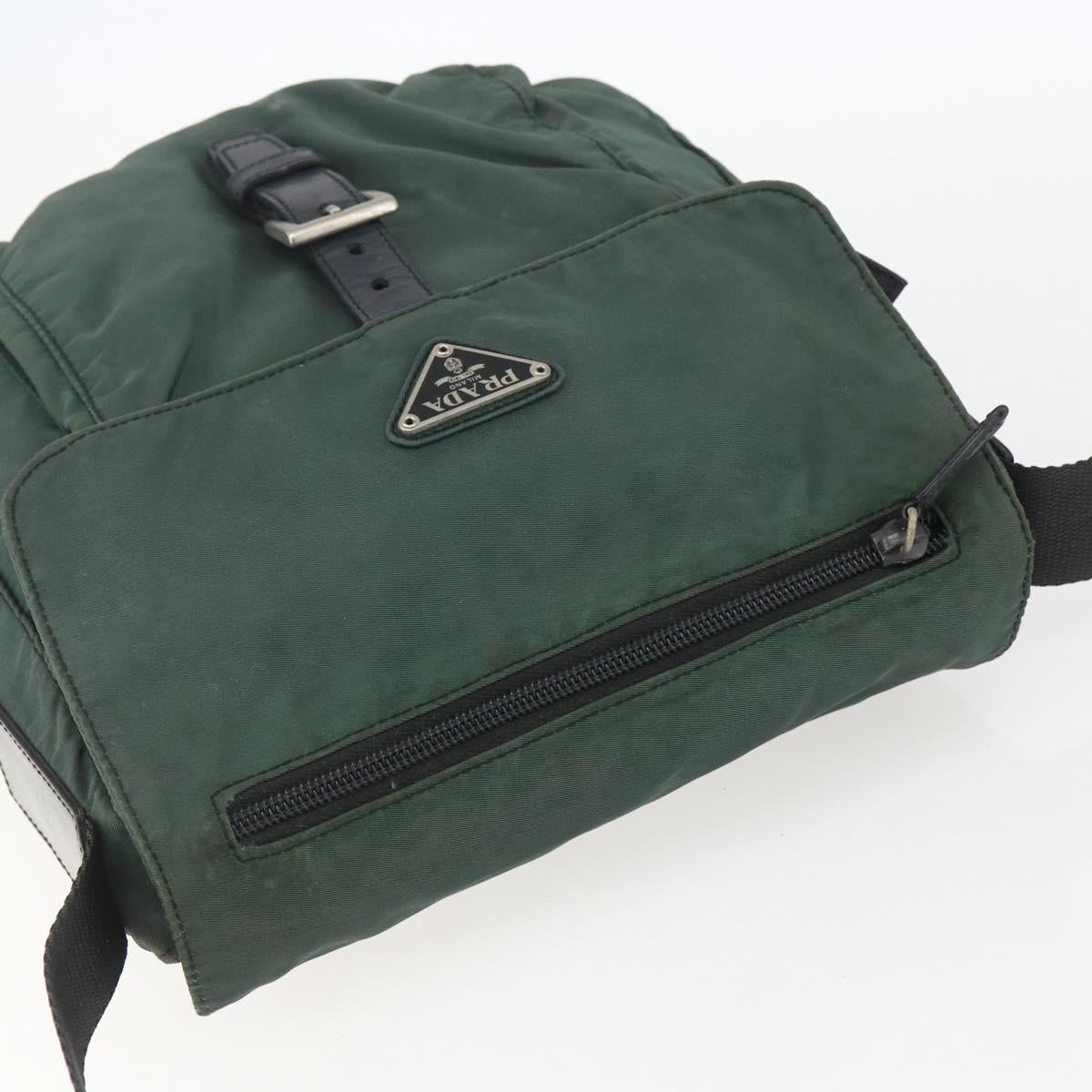 PRADA Shoulder Bag Nylon Green Silver Auth 157249