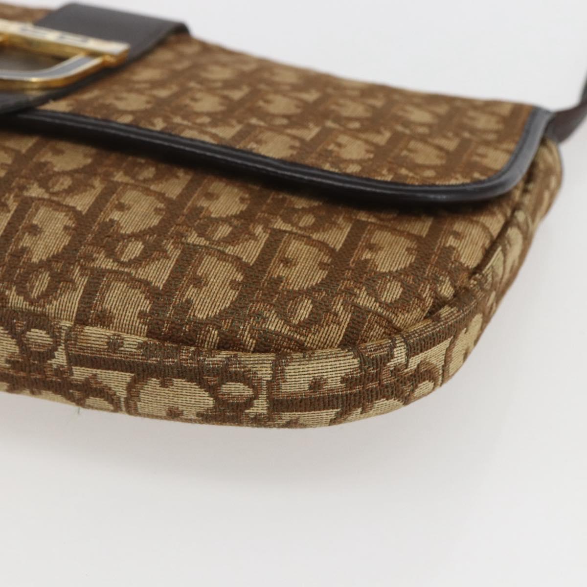 Christian Dior Trotter Canvas Shoulder Bag Beige Gold Auth 157258