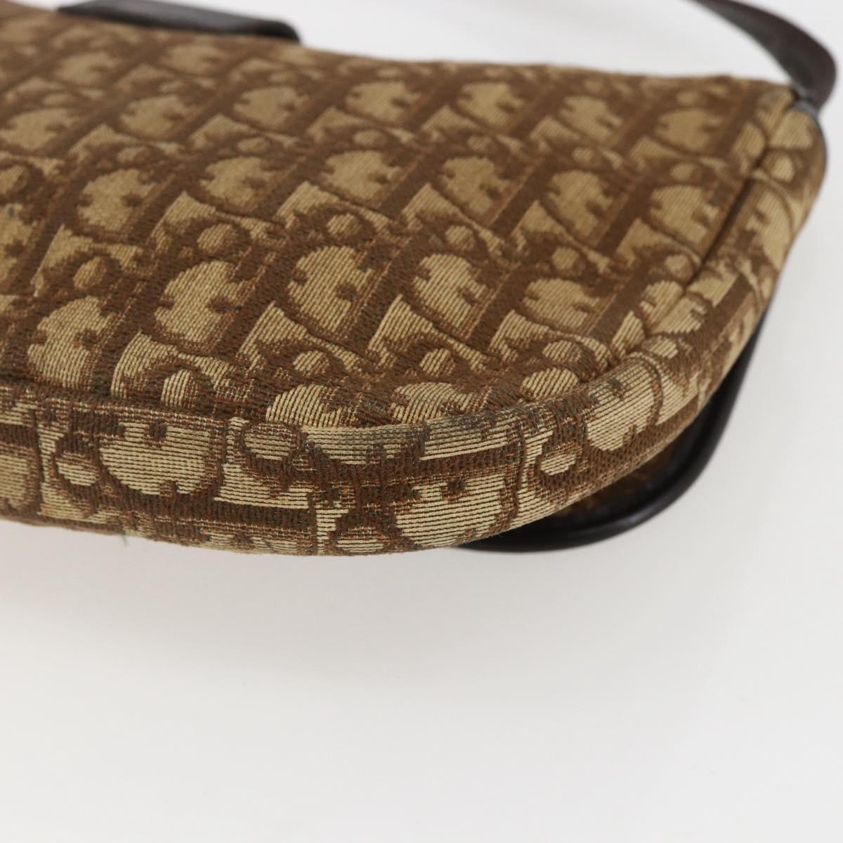 Christian Dior Trotter Canvas Shoulder Bag Beige Gold Auth 157258