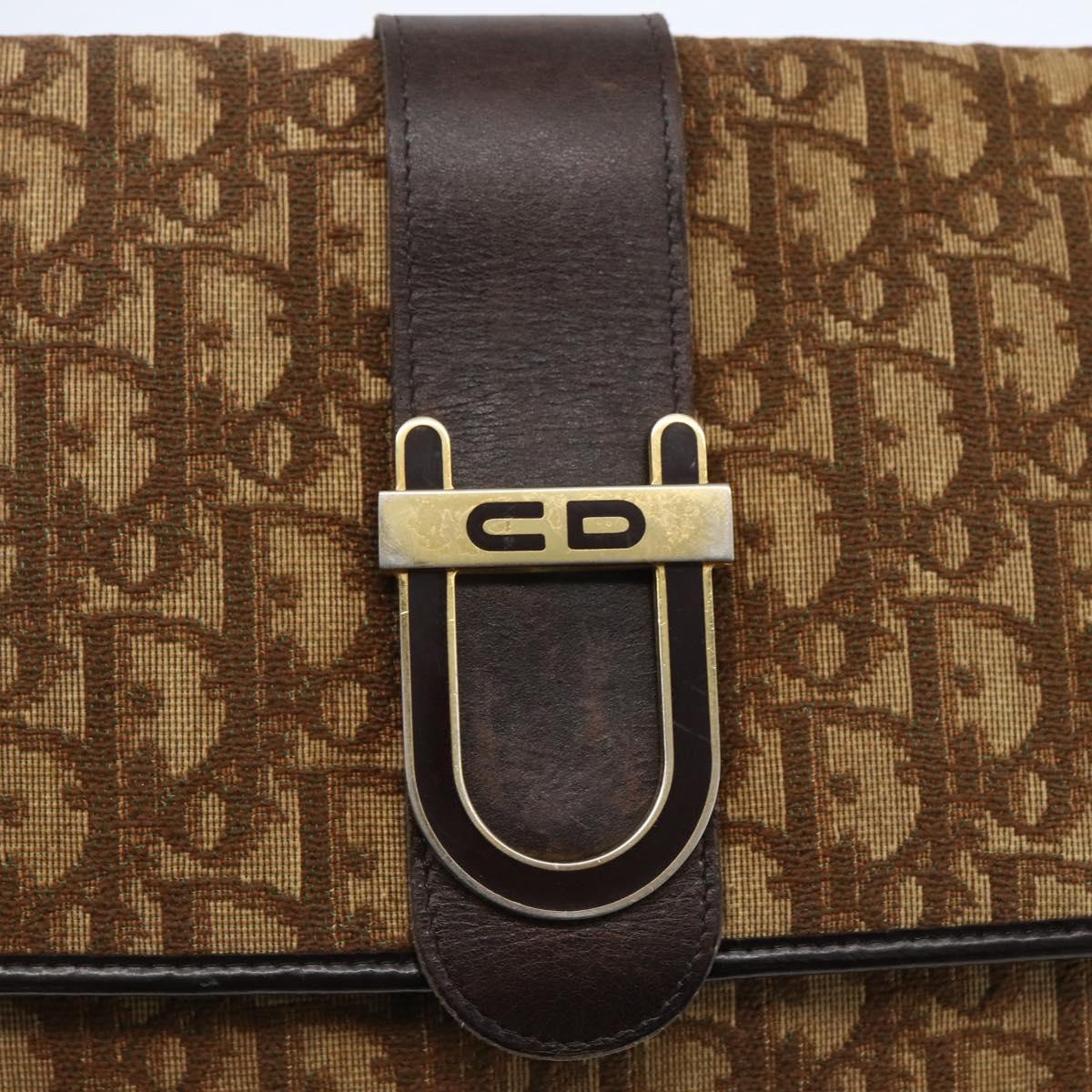 Christian Dior Trotter Canvas Shoulder Bag Beige Gold Auth 157258