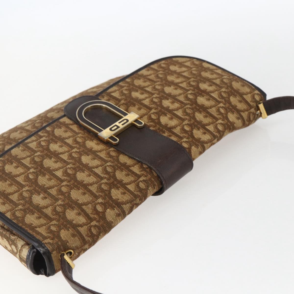 Christian Dior Trotter Canvas Shoulder Bag Beige Gold Auth 157258