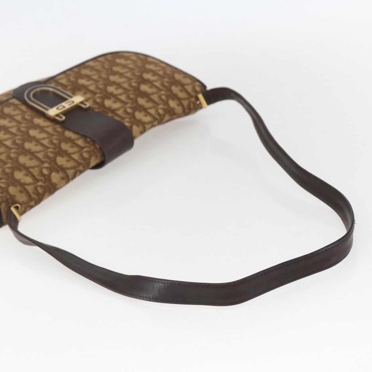 Christian Dior Trotter Canvas Shoulder Bag Beige Gold Auth 157258