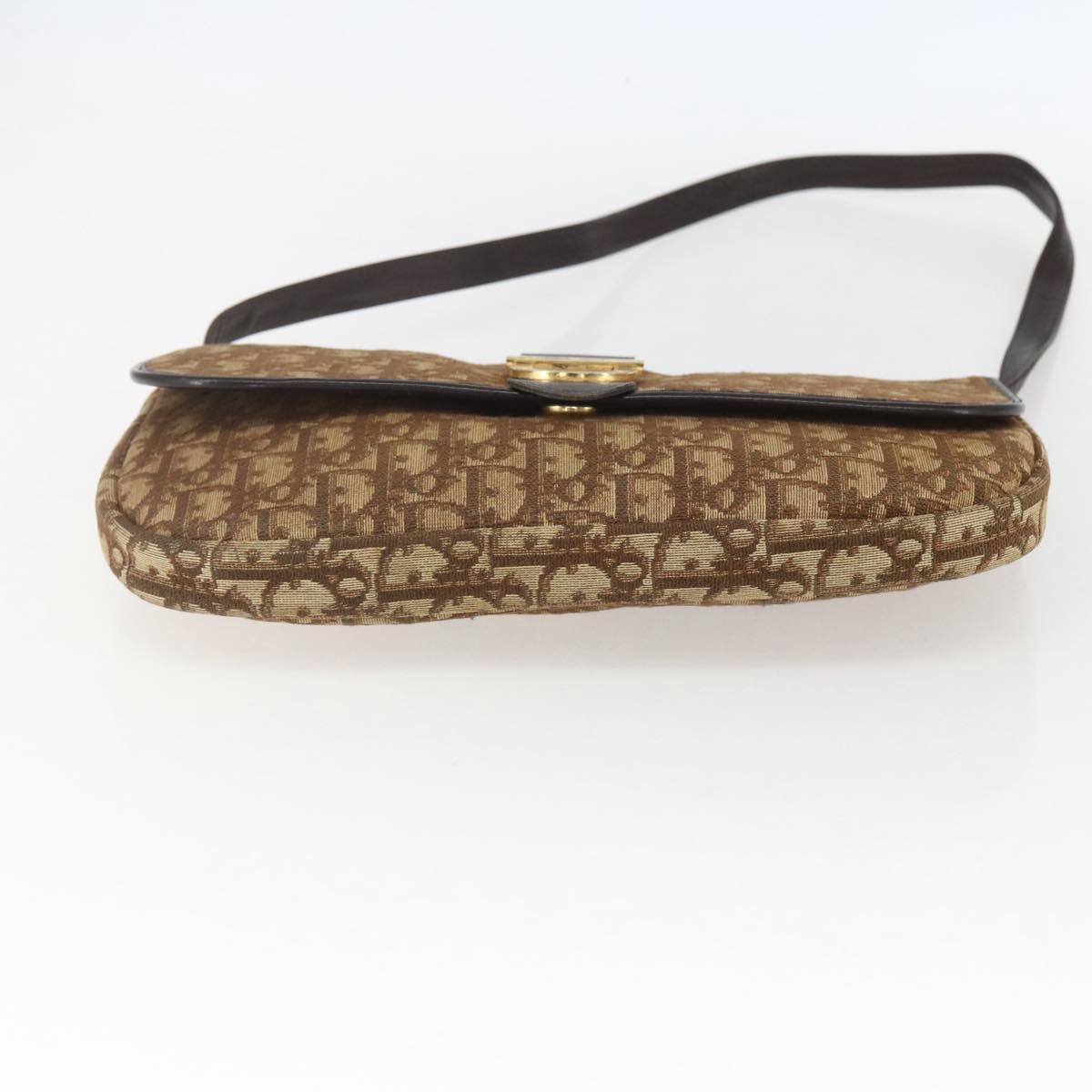 Christian Dior Trotter Canvas Shoulder Bag Beige Gold Auth 157258