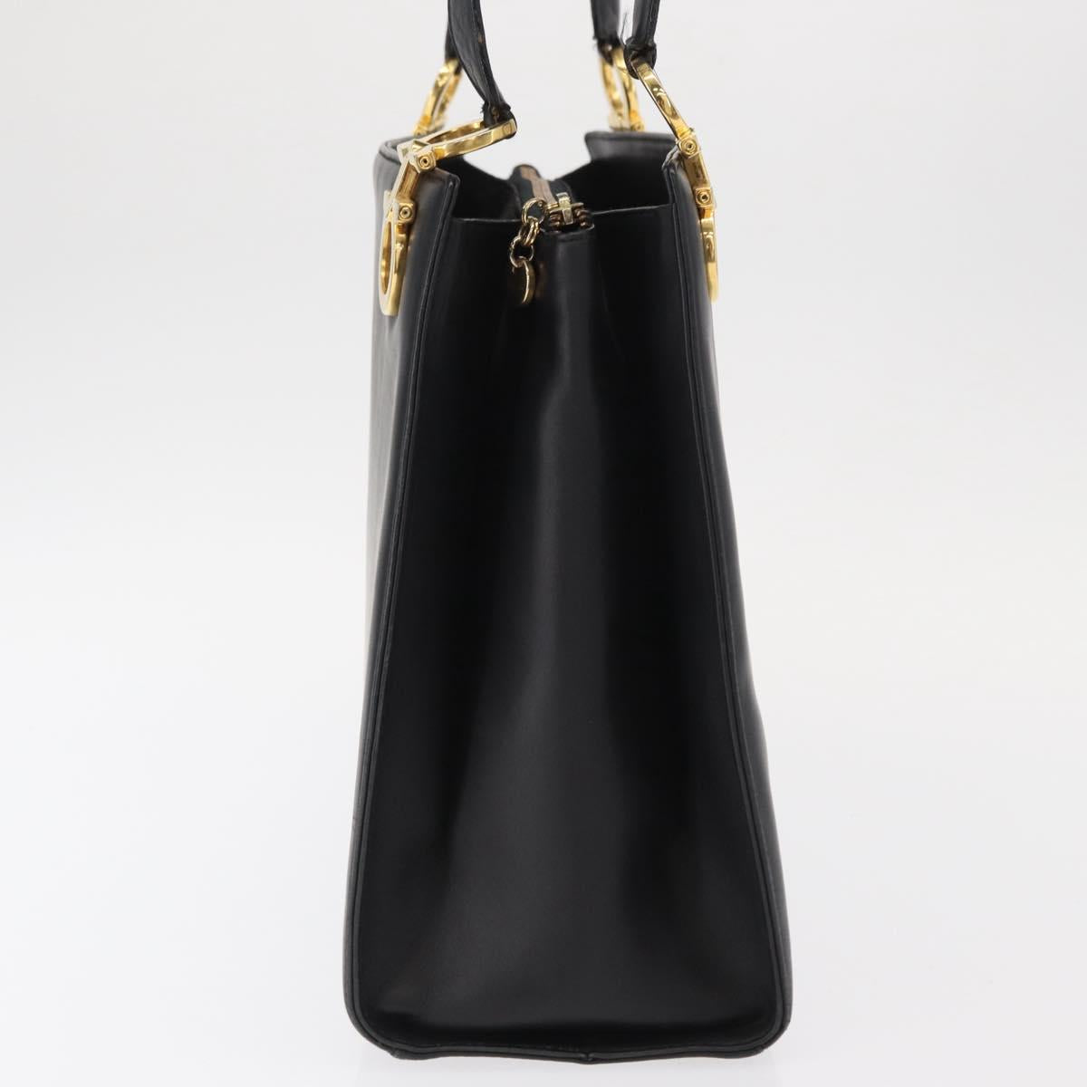 Salvatore Ferragamo Gancini Tote Bag Leather Black Gold Auth 157259