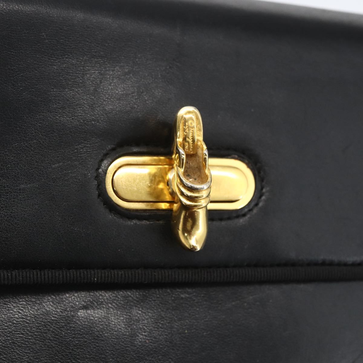 Salvatore Ferragamo Shoulder Bag Leather Black Gold Auth 157262