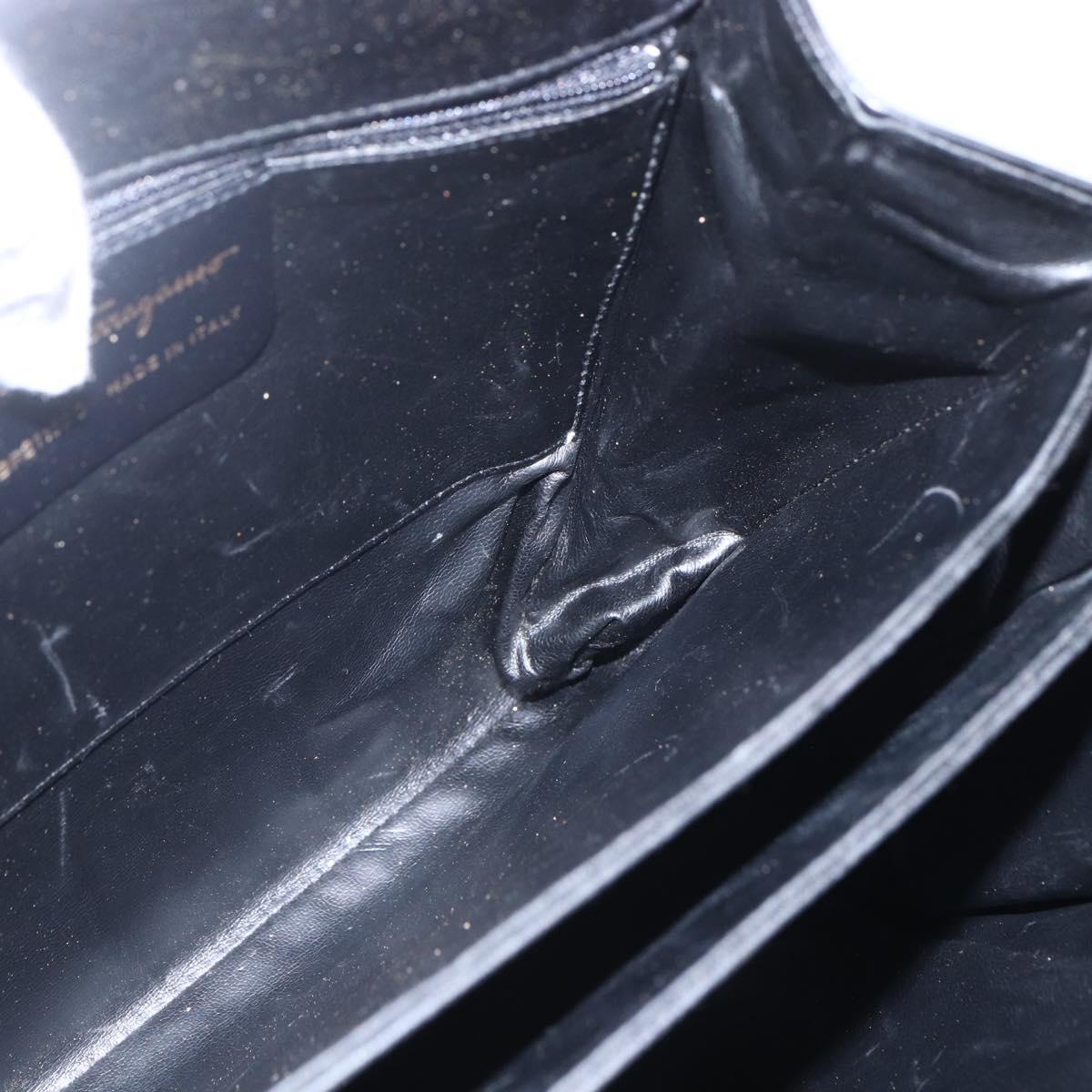 Salvatore Ferragamo Shoulder Bag Leather Black Gold Auth 157262