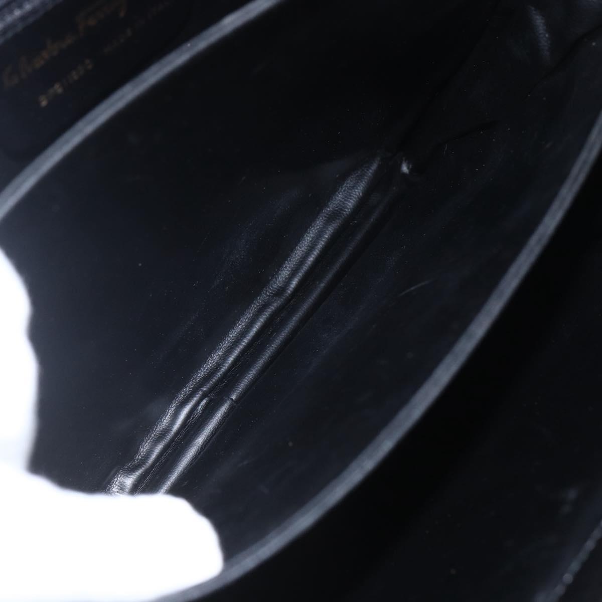 Salvatore Ferragamo Shoulder Bag Leather Black Gold Auth 157262