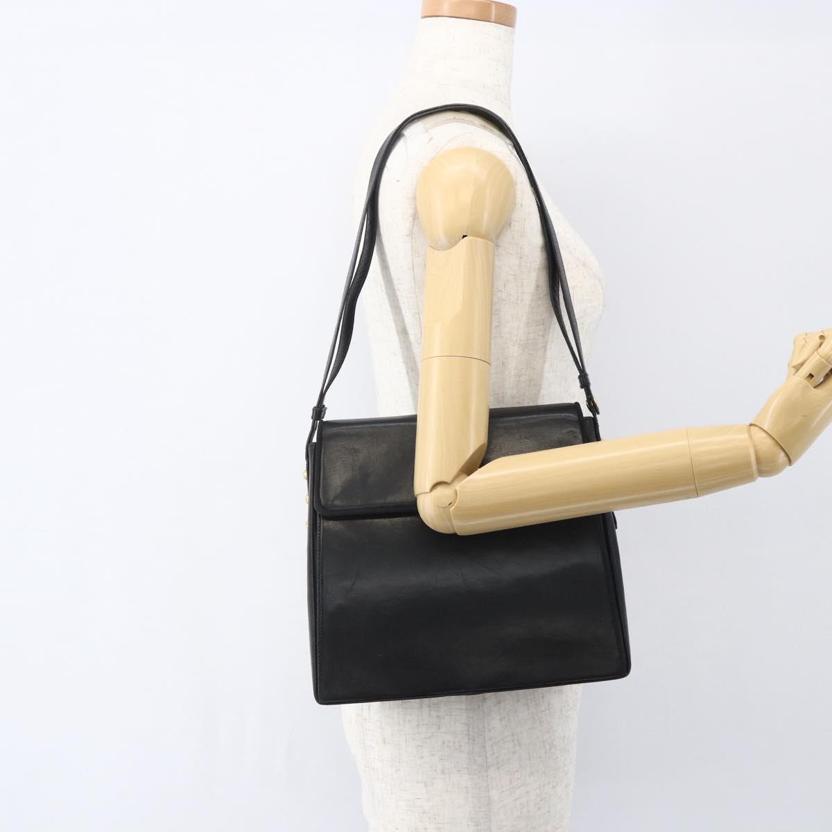 Salvatore Ferragamo Shoulder Bag Leather Black Gold Auth 157262