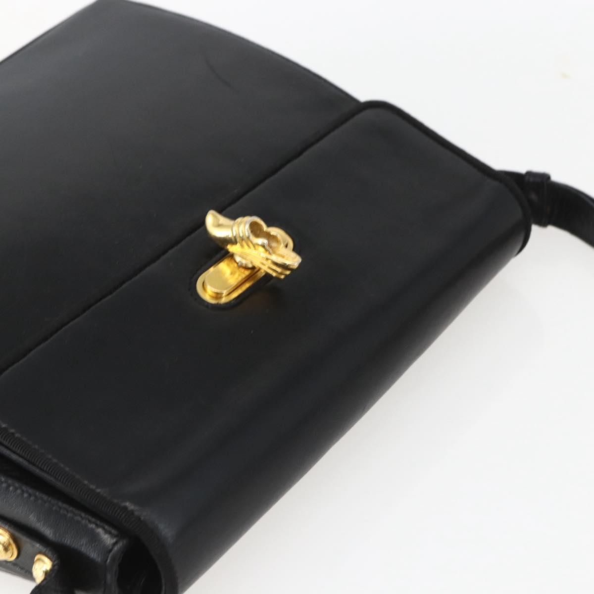 Salvatore Ferragamo Shoulder Bag Leather Black Gold Auth 157262
