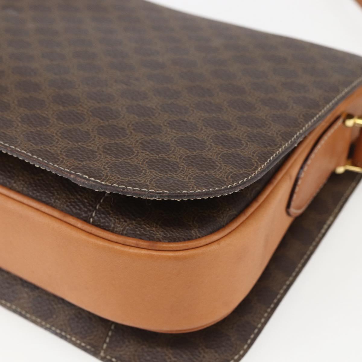 CELINE Macadam Canvas Horse Carriage Bag PVC Leather Brown Gold Auth 157263