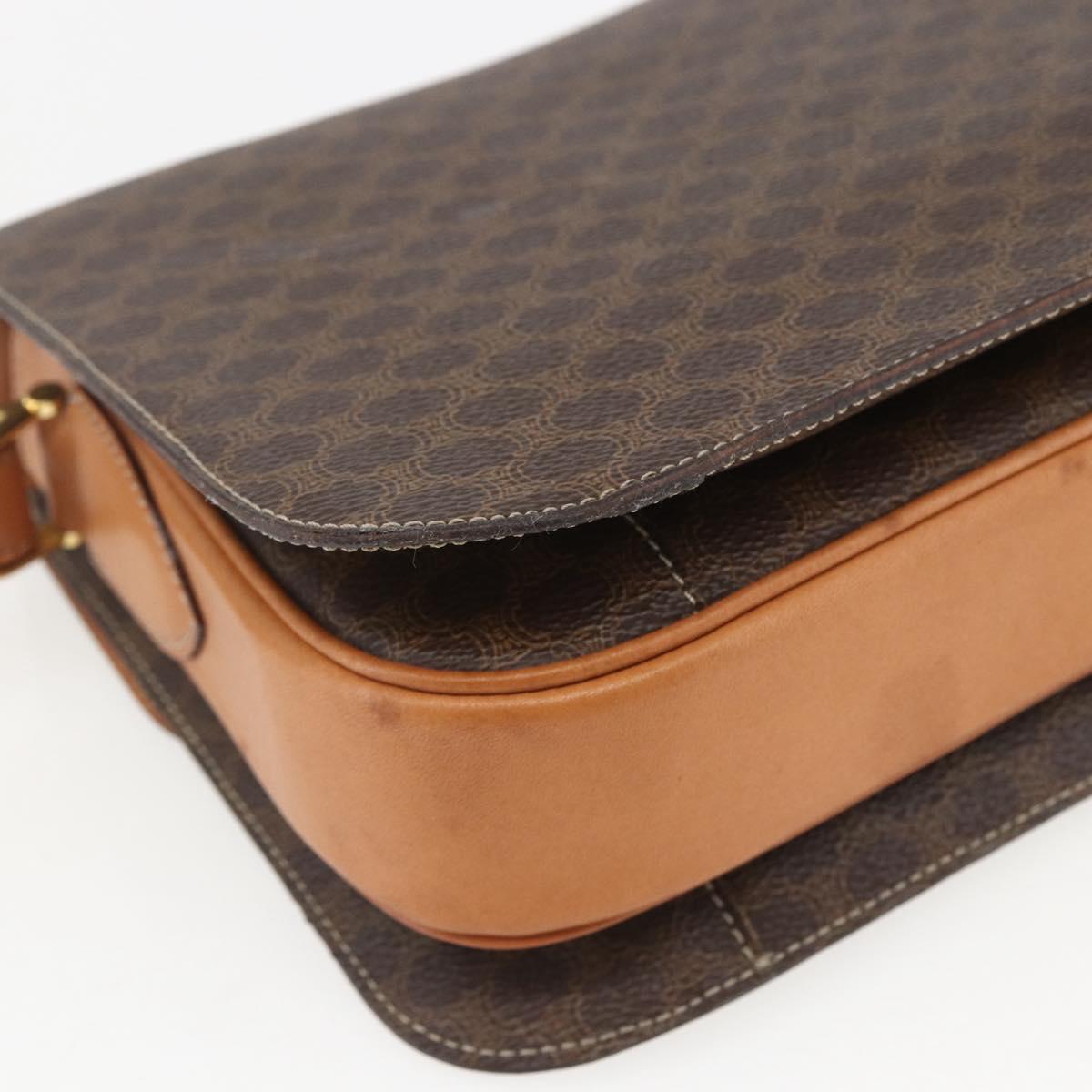 CELINE Macadam Canvas Horse Carriage Bag PVC Leather Brown Gold Auth 157263