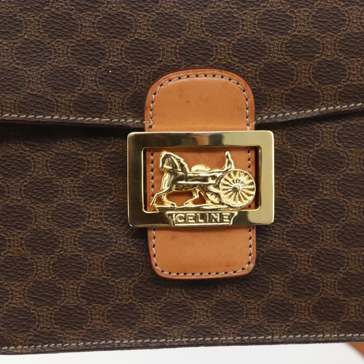 CELINE Macadam Canvas Horse Carriage Bag PVC Leather Brown Gold Auth 157263
