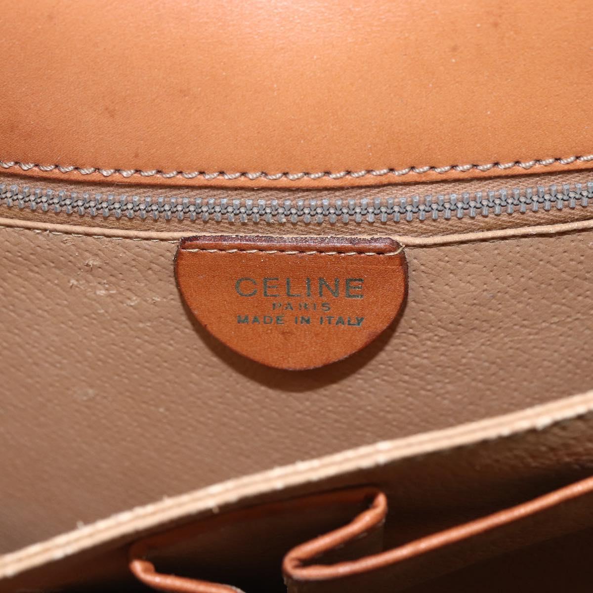 CELINE Macadam Canvas Horse Carriage Bag PVC Leather Brown Gold Auth 157263