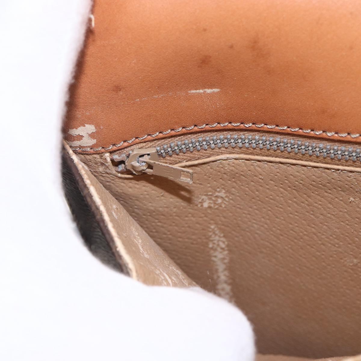 CELINE Macadam Canvas Horse Carriage Bag PVC Leather Brown Gold Auth 157263