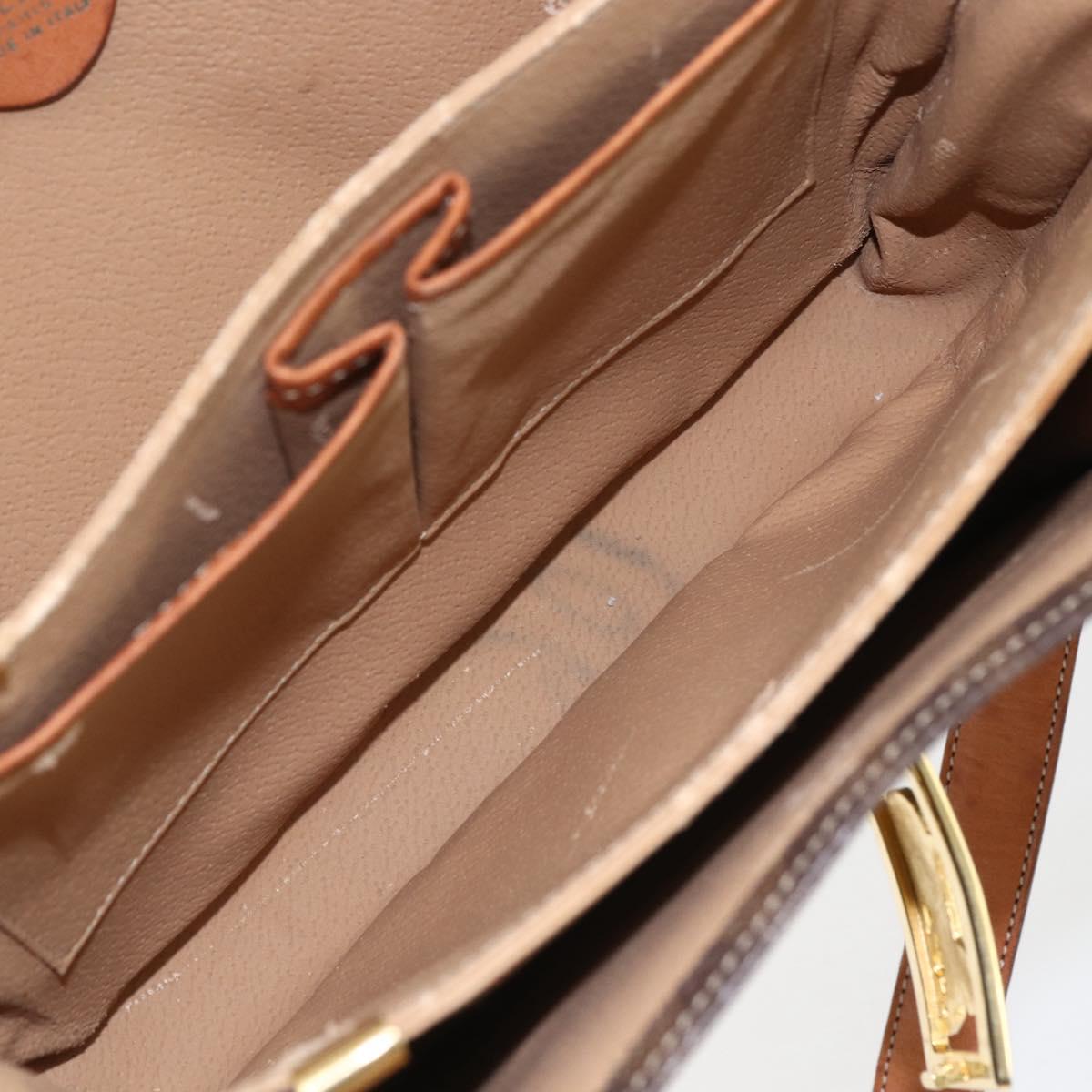 CELINE Macadam Canvas Horse Carriage Bag PVC Leather Brown Gold Auth 157263