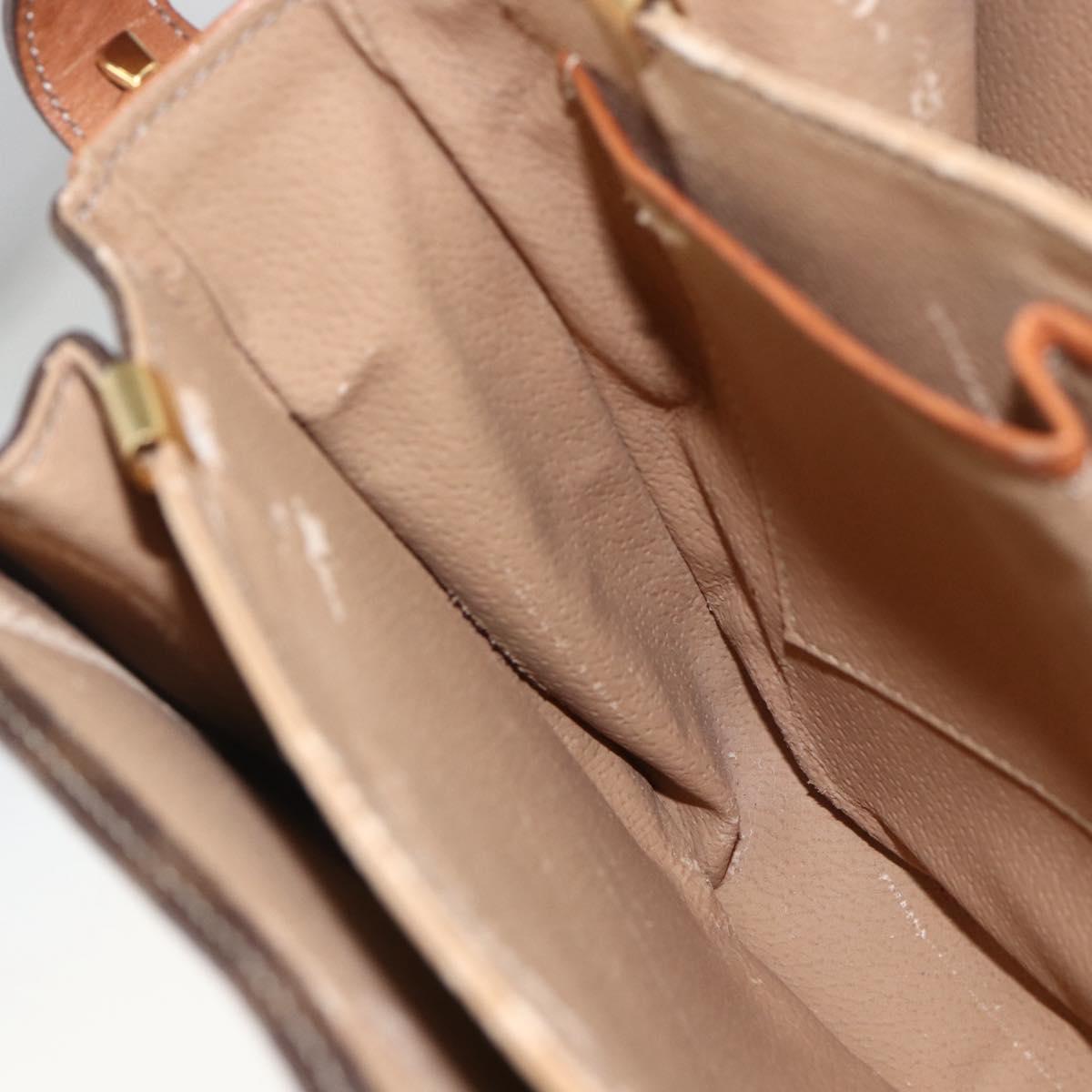 CELINE Macadam Canvas Horse Carriage Bag PVC Leather Brown Gold Auth 157263