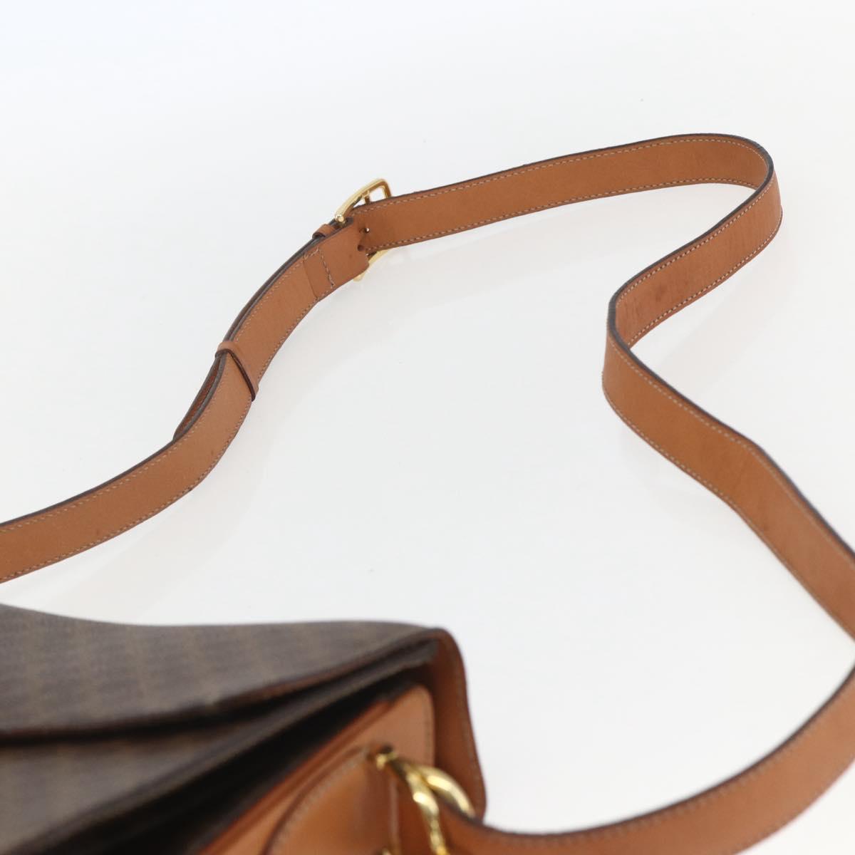CELINE Macadam Canvas Horse Carriage Bag PVC Leather Brown Gold Auth 157263