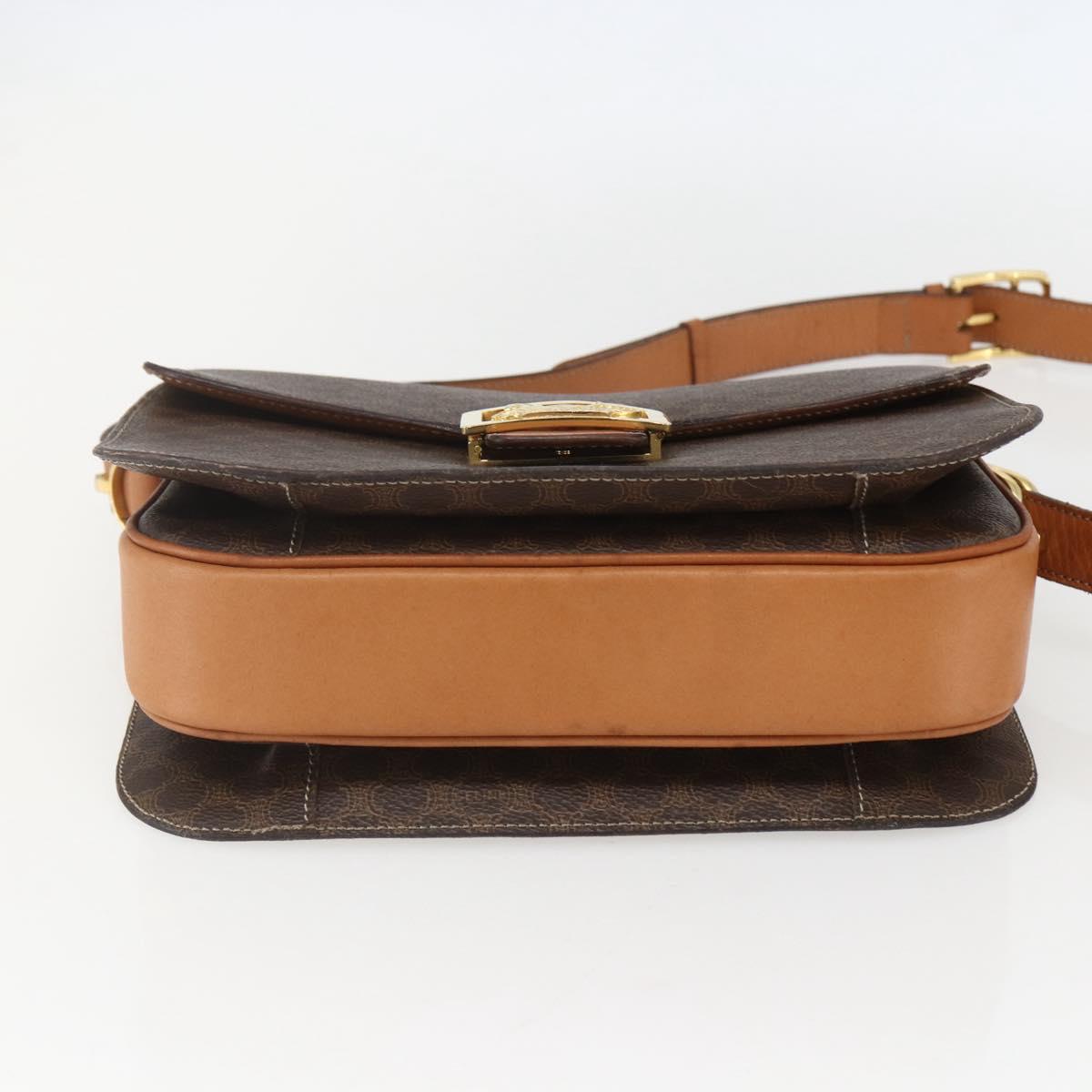 CELINE Macadam Canvas Horse Carriage Bag PVC Leather Brown Gold Auth 157263