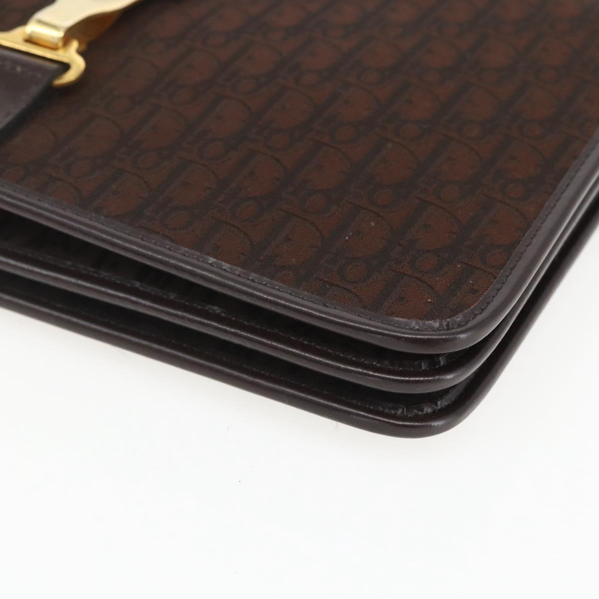 Christian Dior Trotter Canvas Shoulder Bag Brown Gold Auth 157265V