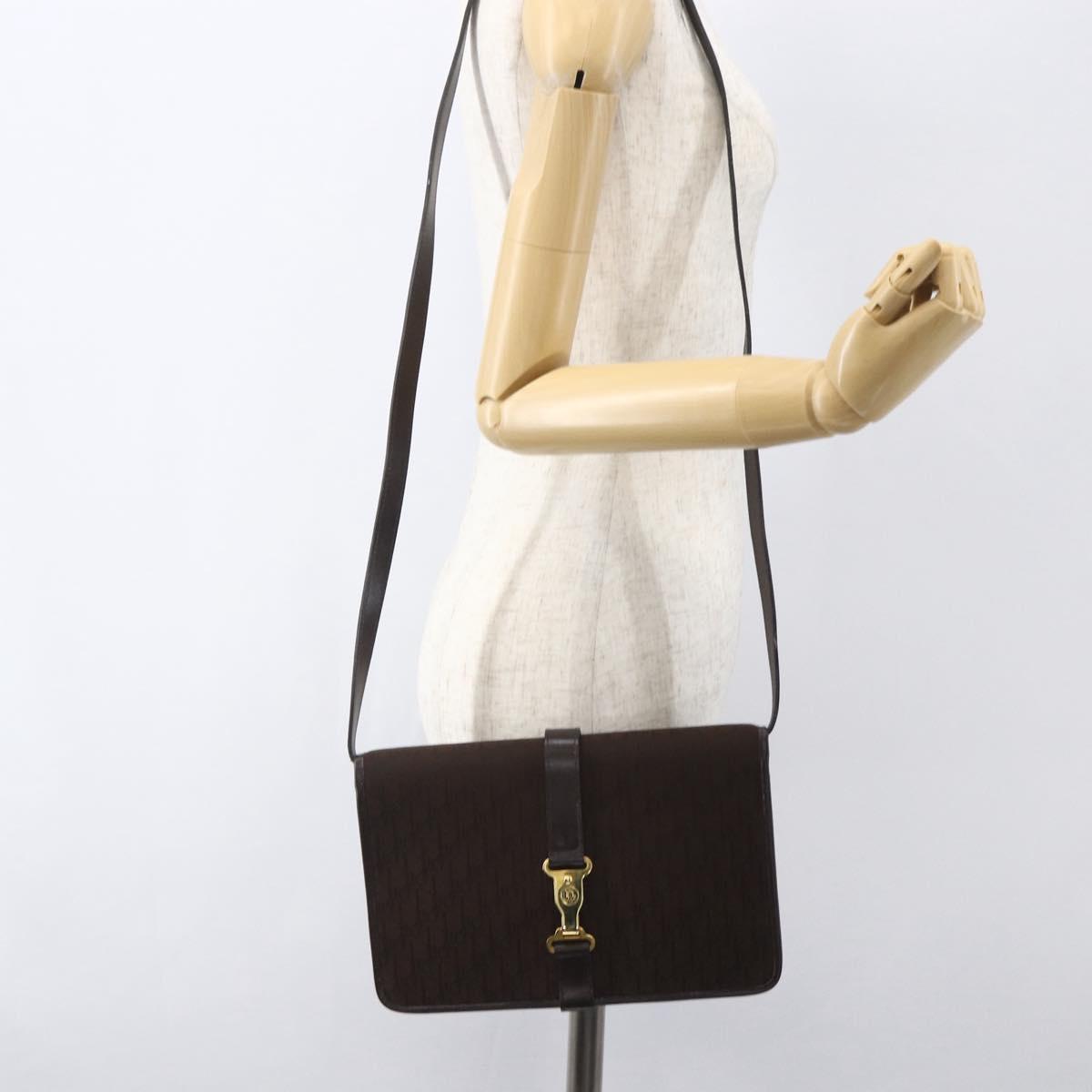 Christian Dior Trotter Canvas Shoulder Bag Brown Gold Auth 157265V