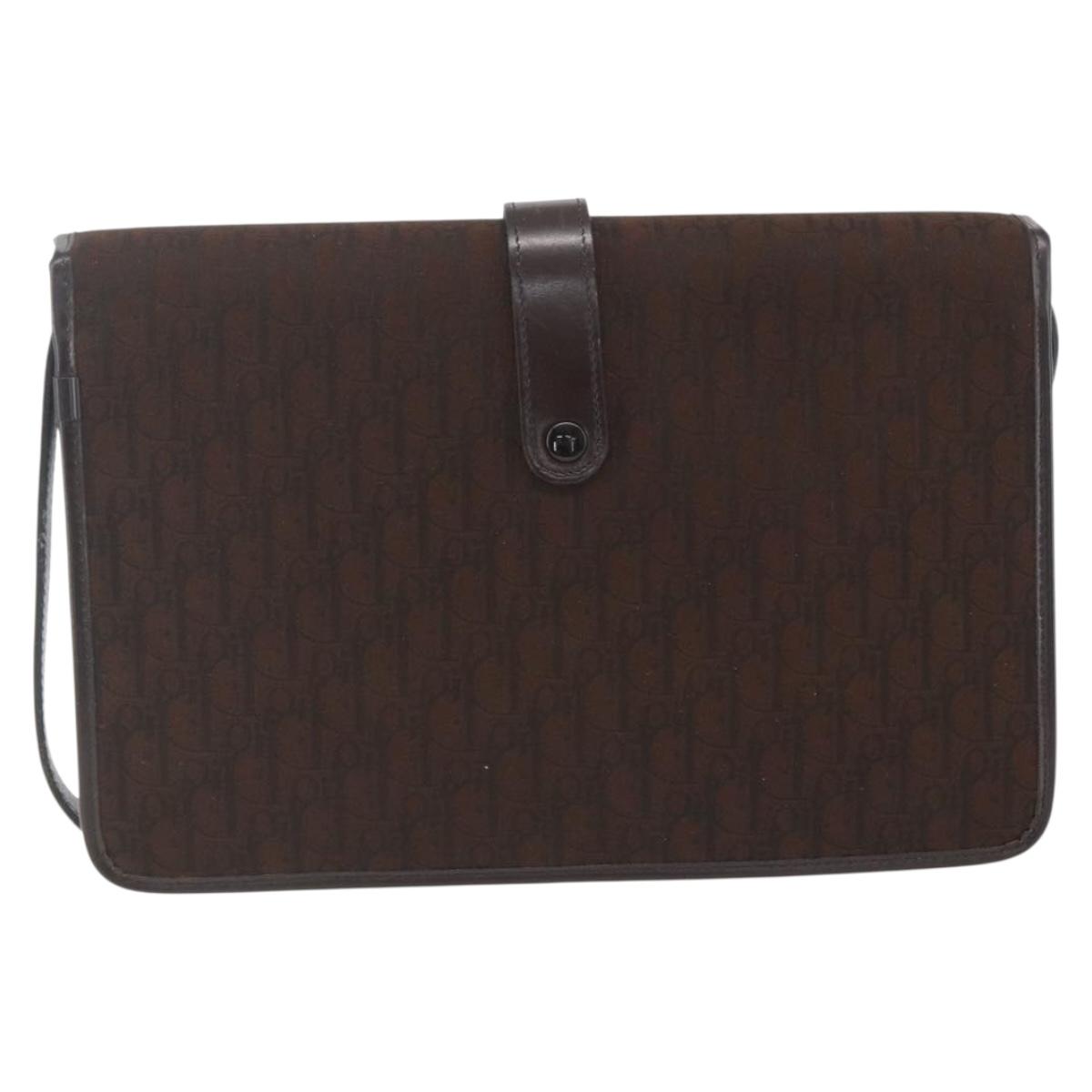 Christian Dior Trotter Canvas Shoulder Bag Brown Gold Auth 157265V