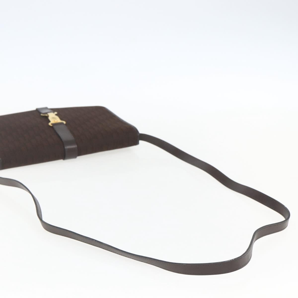 Christian Dior Trotter Canvas Shoulder Bag Brown Gold Auth 157265V