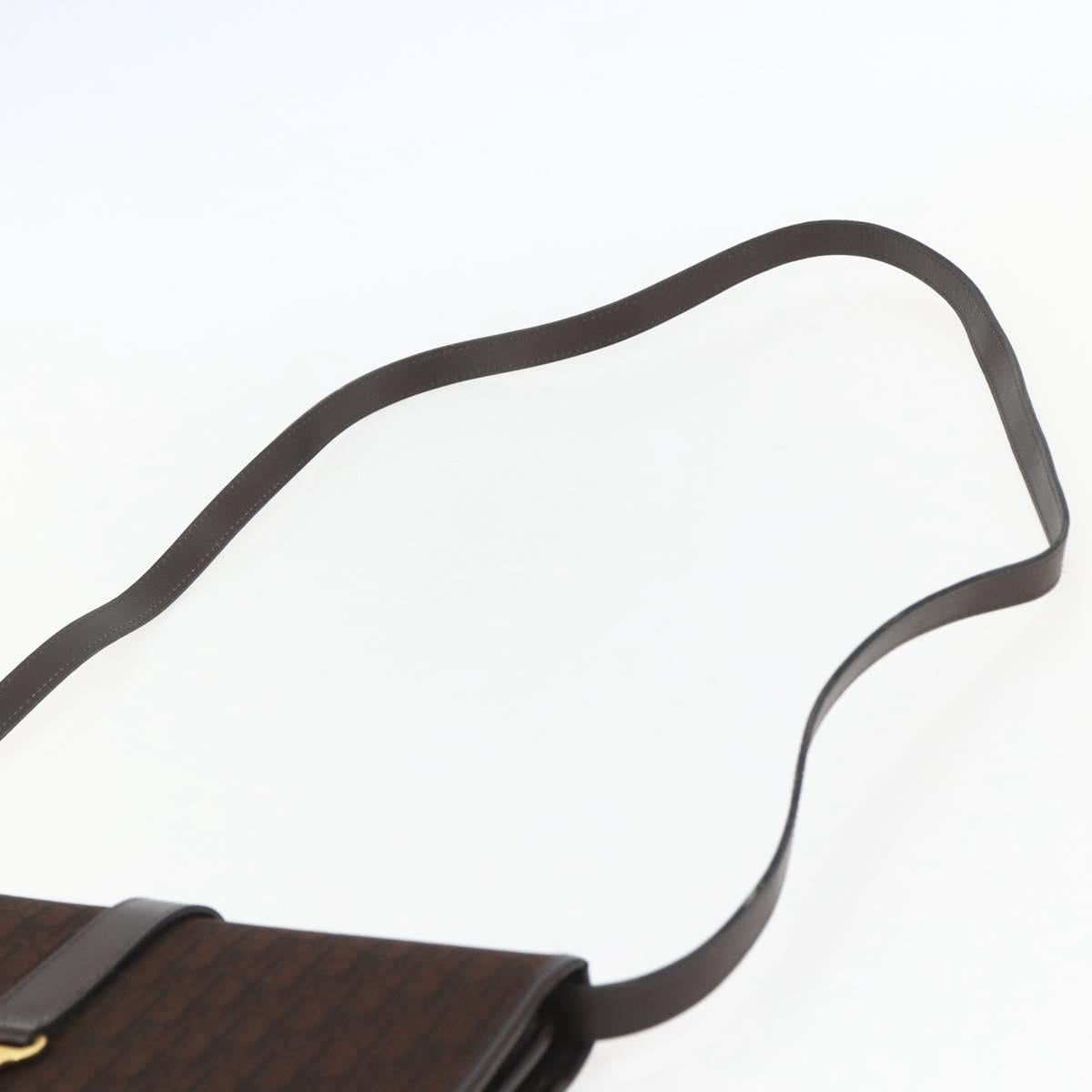 Christian Dior Trotter Canvas Shoulder Bag Brown Gold Auth 157265V