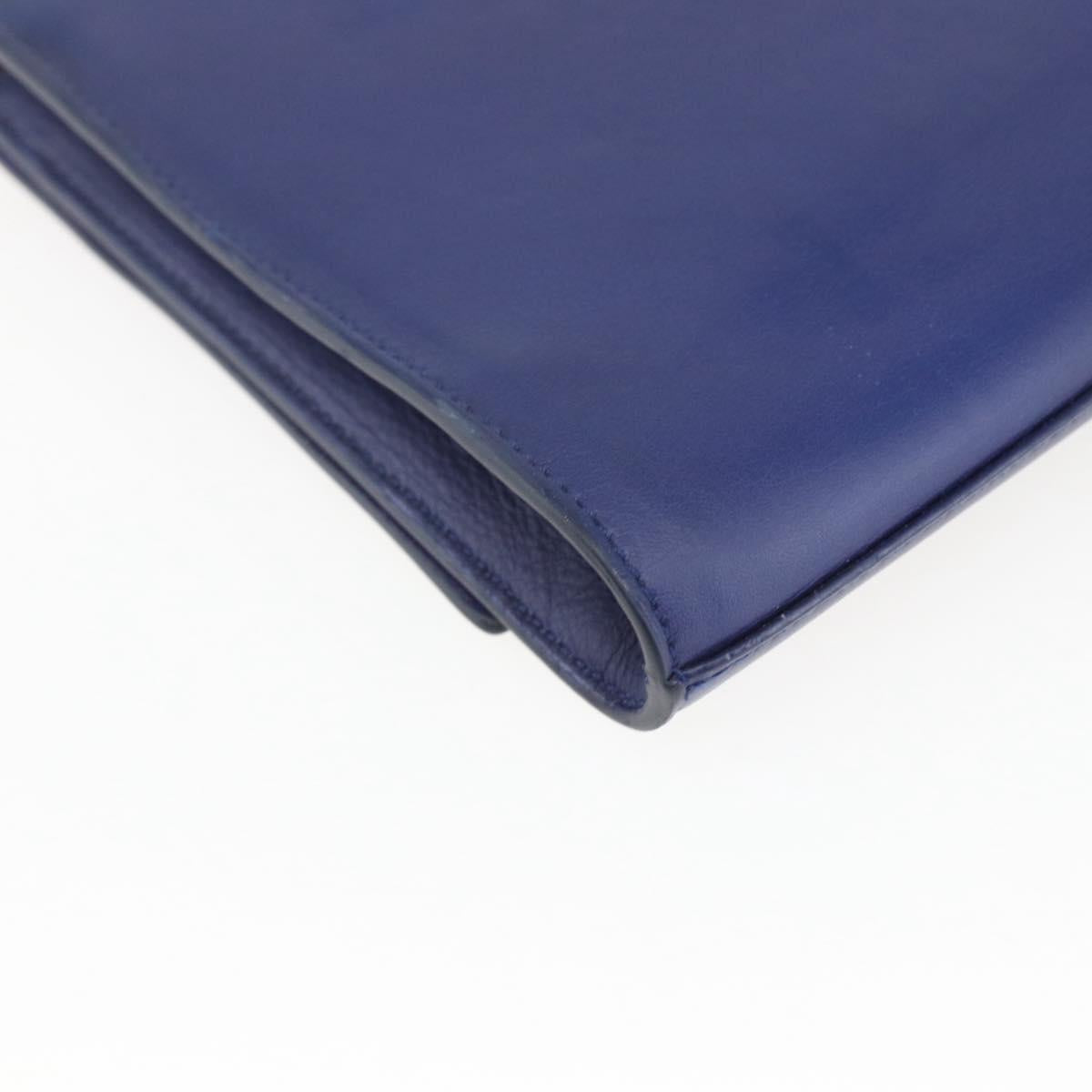 SAINT LAURENT Y line Clutch Bag Leather Blue Gold Auth 157266V