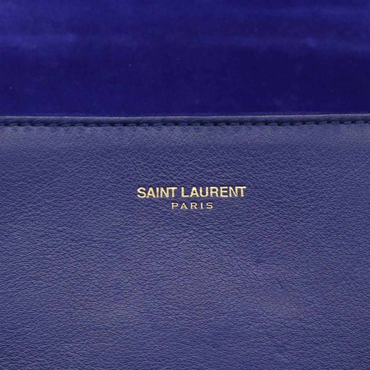 SAINT LAURENT Y line Clutch Bag Leather Blue Gold Auth 157266V