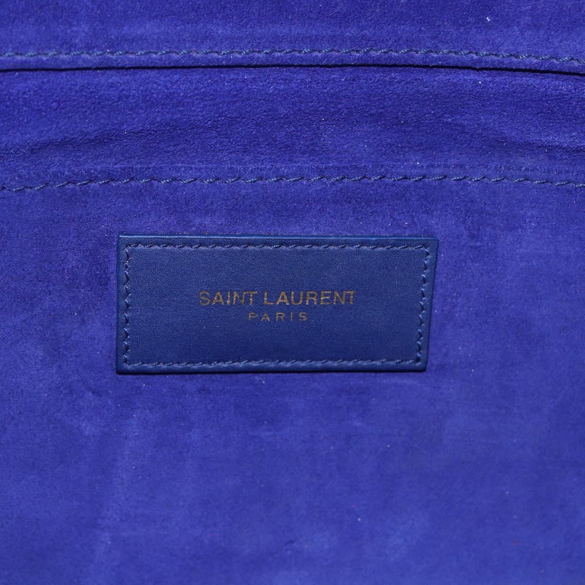SAINT LAURENT Y line Clutch Bag Leather Blue Gold Auth 157266V