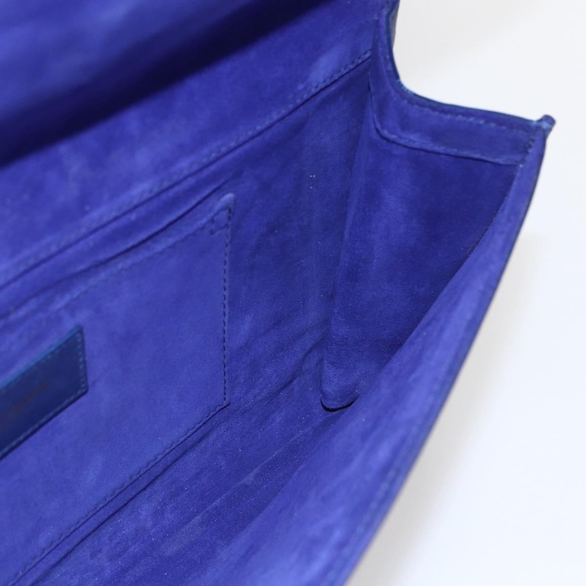 SAINT LAURENT Y line Clutch Bag Leather Blue Gold Auth 157266V