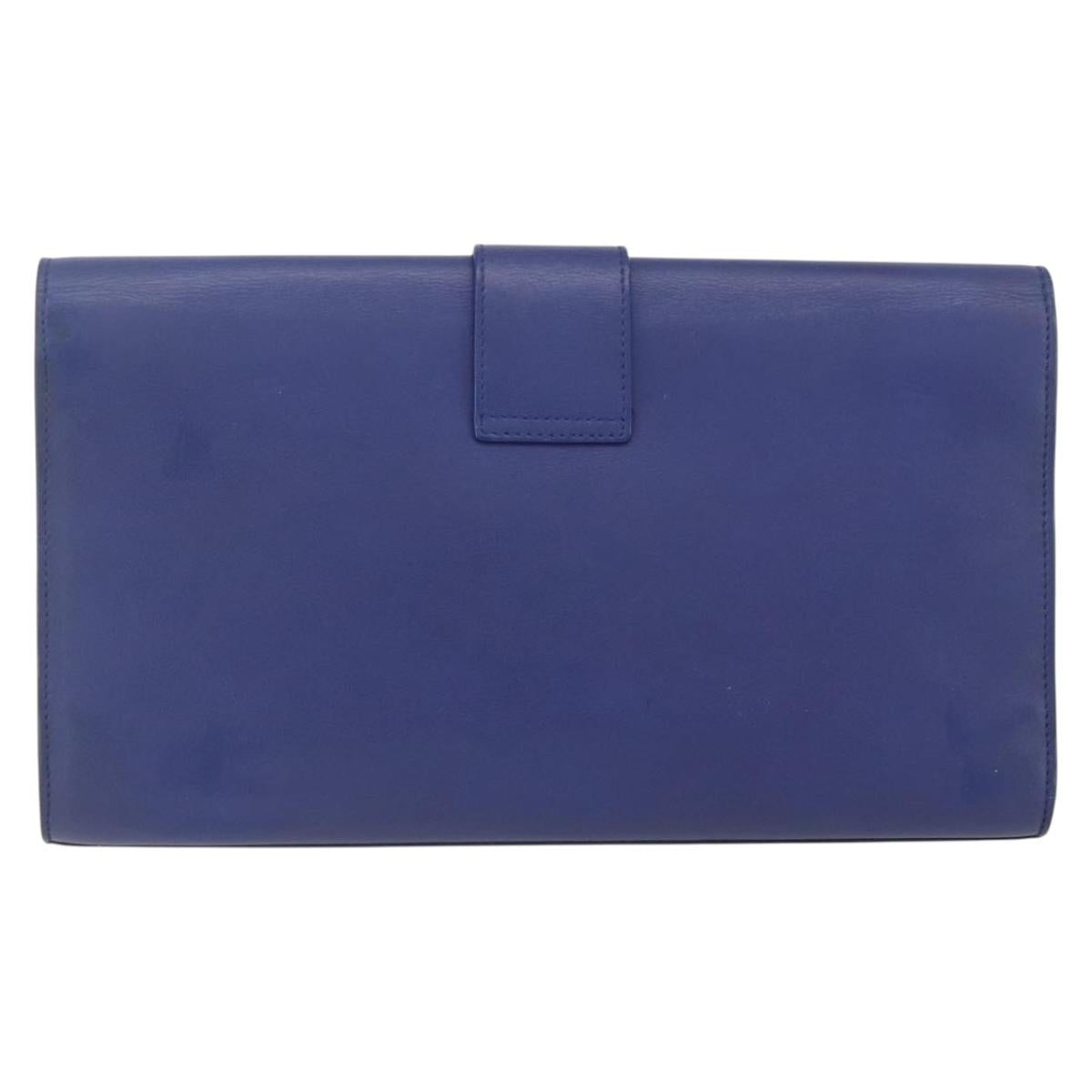 SAINT LAURENT Y line Clutch Bag Leather Blue Gold Auth 157266V