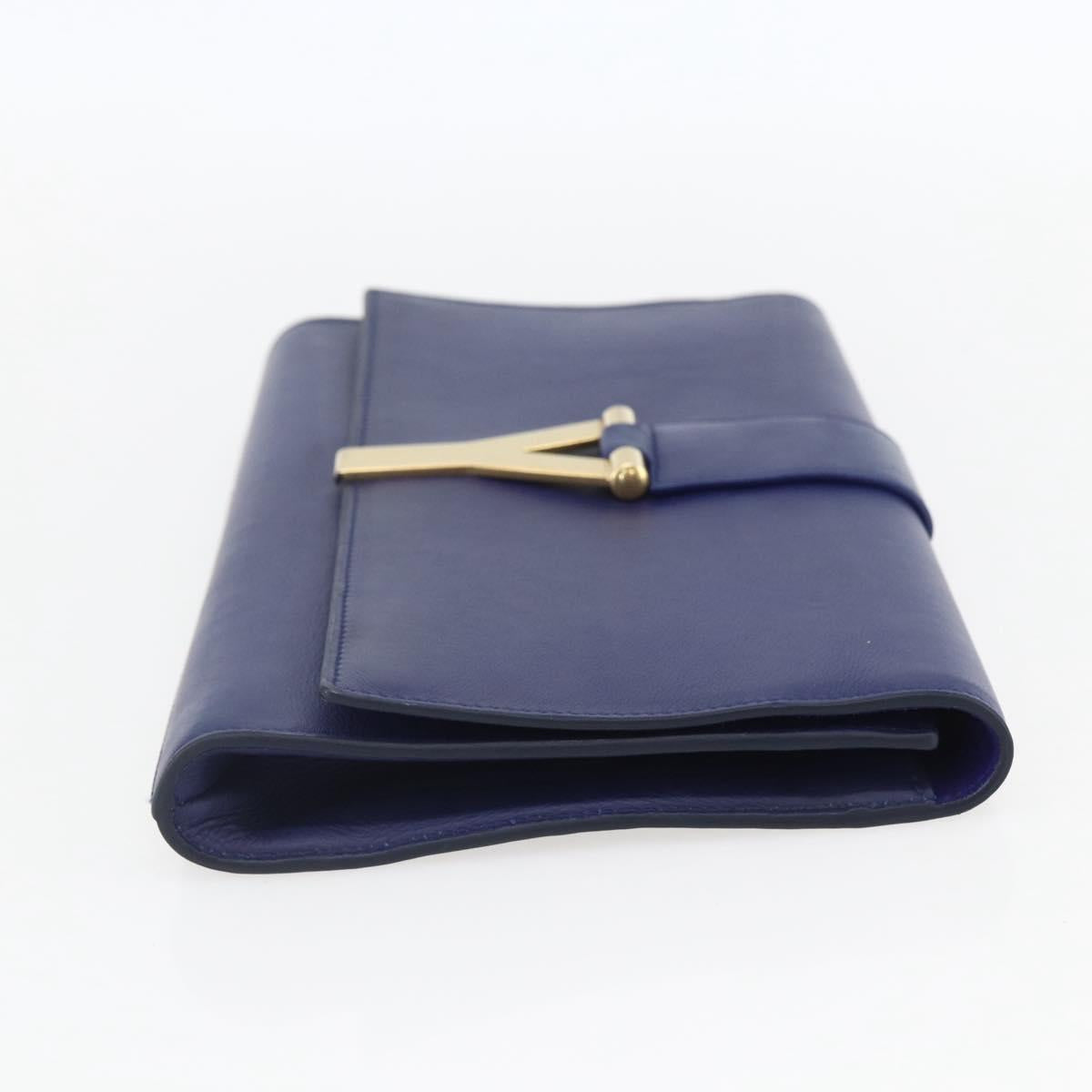 SAINT LAURENT Y line Clutch Bag Leather Blue Gold Auth 157266V