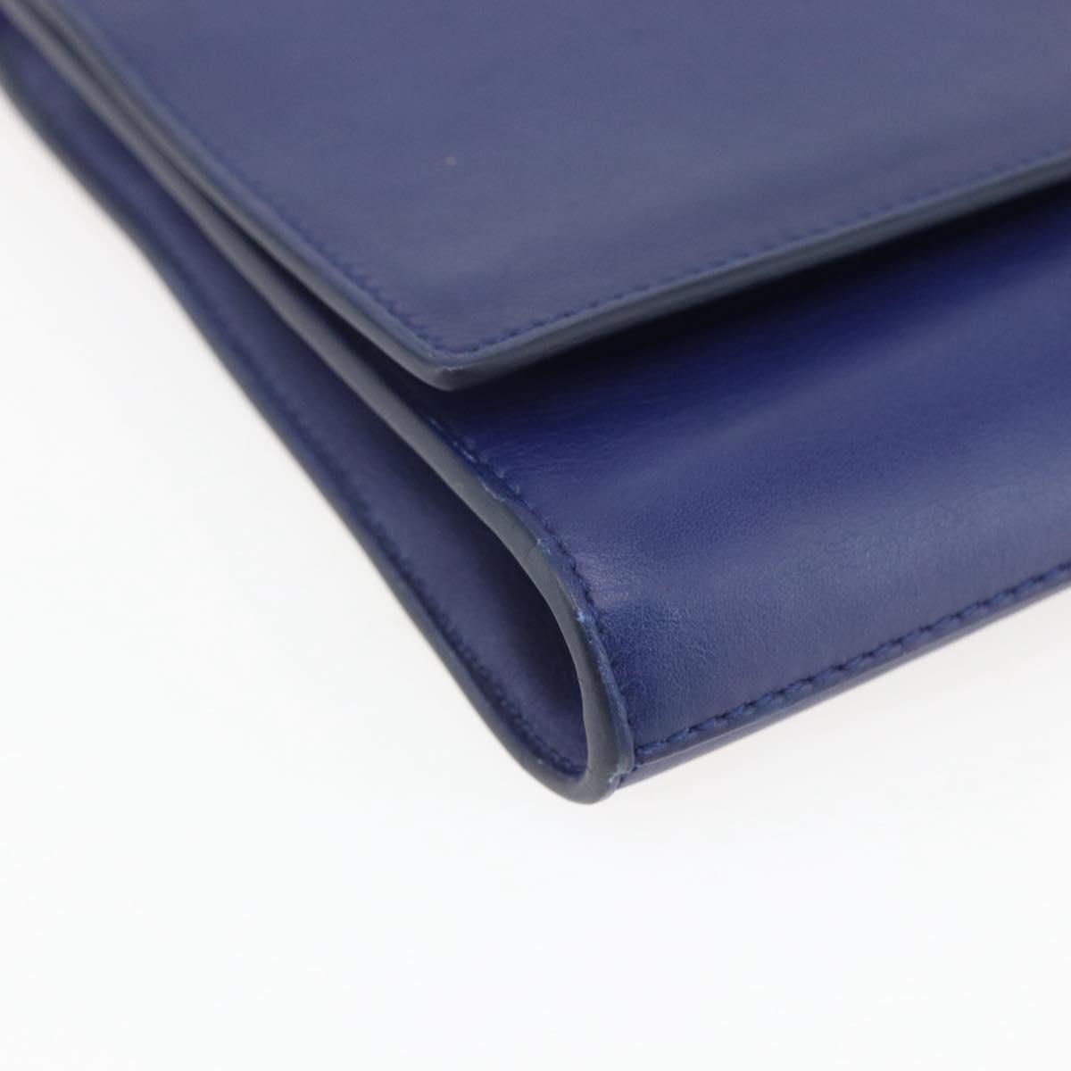 SAINT LAURENT Y line Clutch Bag Leather Blue Gold Auth 157266V