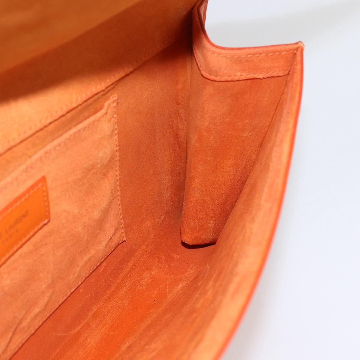 SAINT LAURENT Y line Clutch Bag Leather Orange Gold Auth 157267V