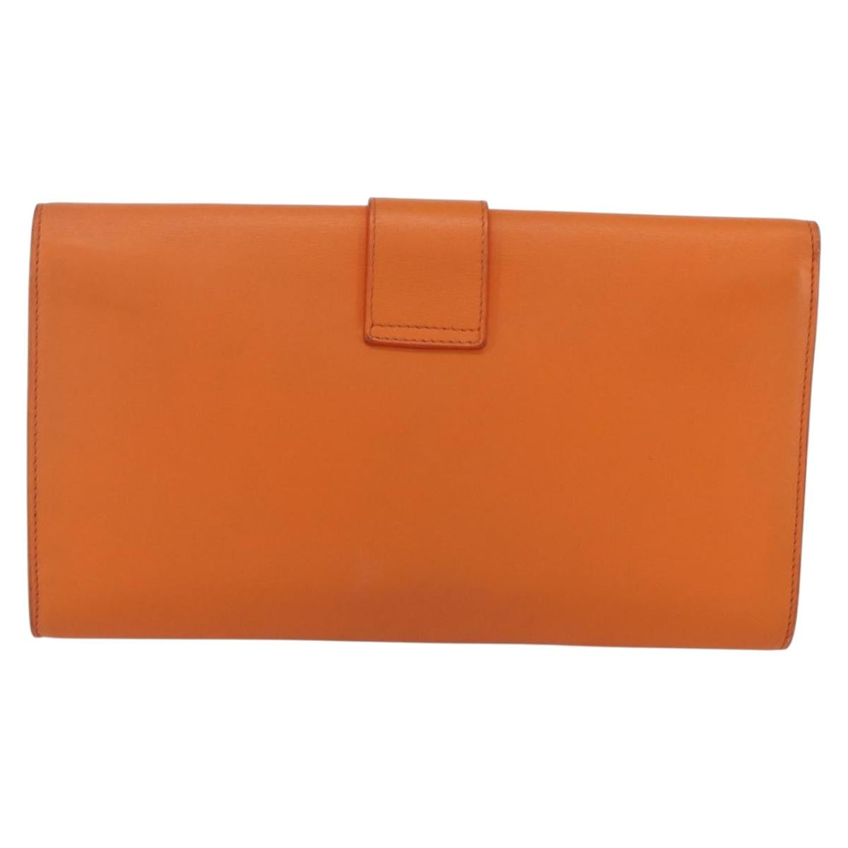 SAINT LAURENT Y line Clutch Bag Leather Orange Gold Auth 157267V
