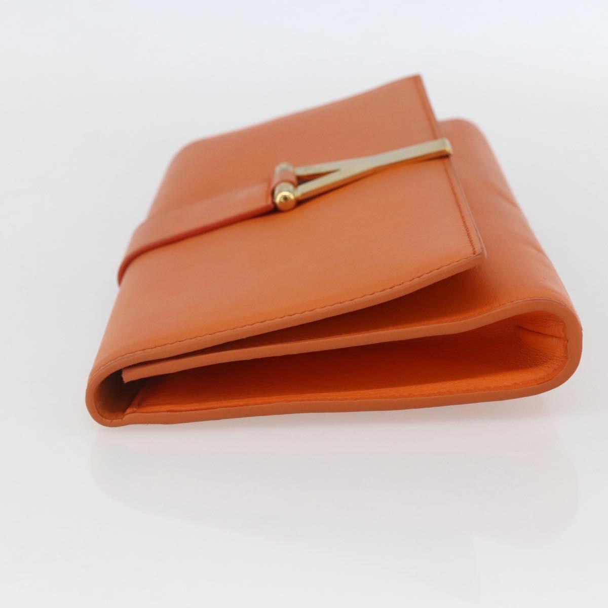 SAINT LAURENT Y line Clutch Bag Leather Orange Gold Auth 157267V