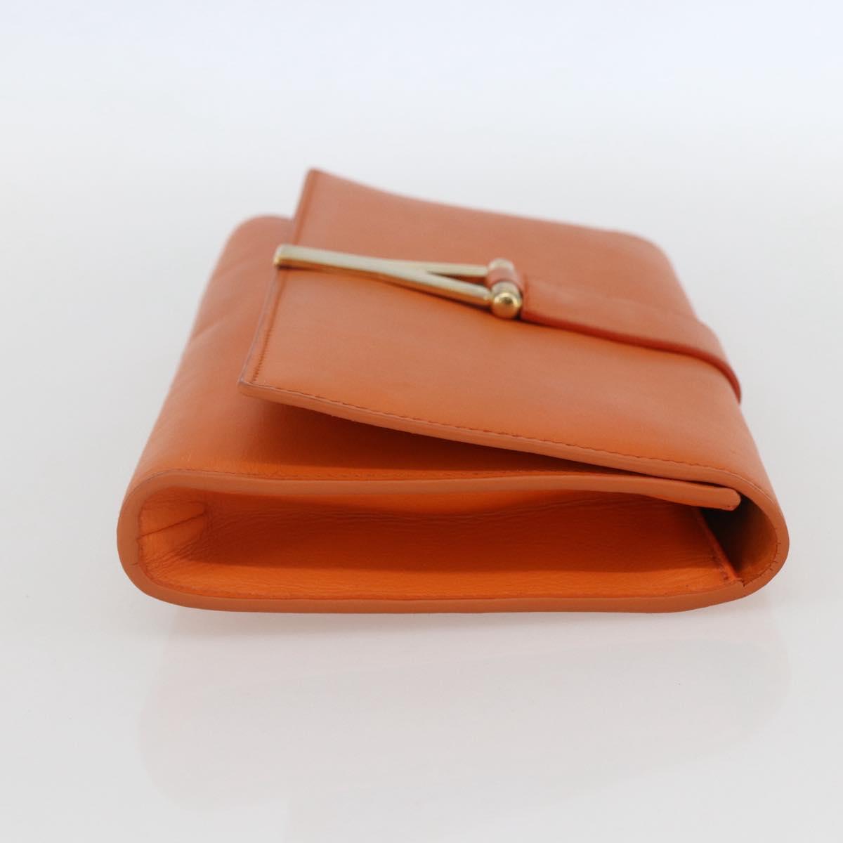 SAINT LAURENT Y line Clutch Bag Leather Orange Gold Auth 157267V