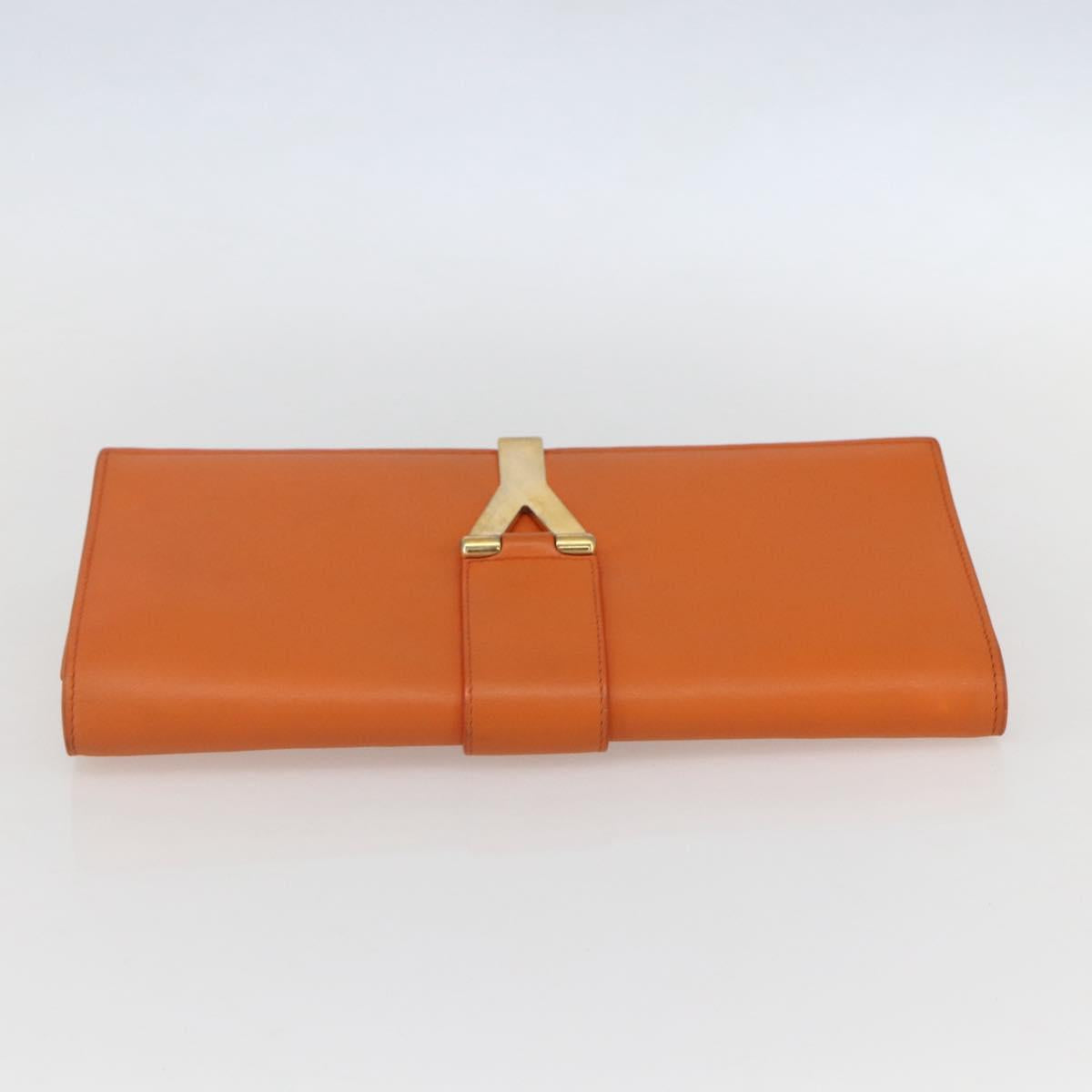 SAINT LAURENT Y line Clutch Bag Leather Orange Gold Auth 157267V