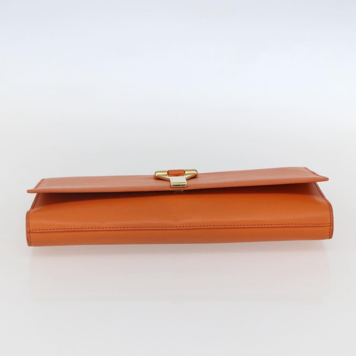 SAINT LAURENT Y line Clutch Bag Leather Orange Gold Auth 157267V