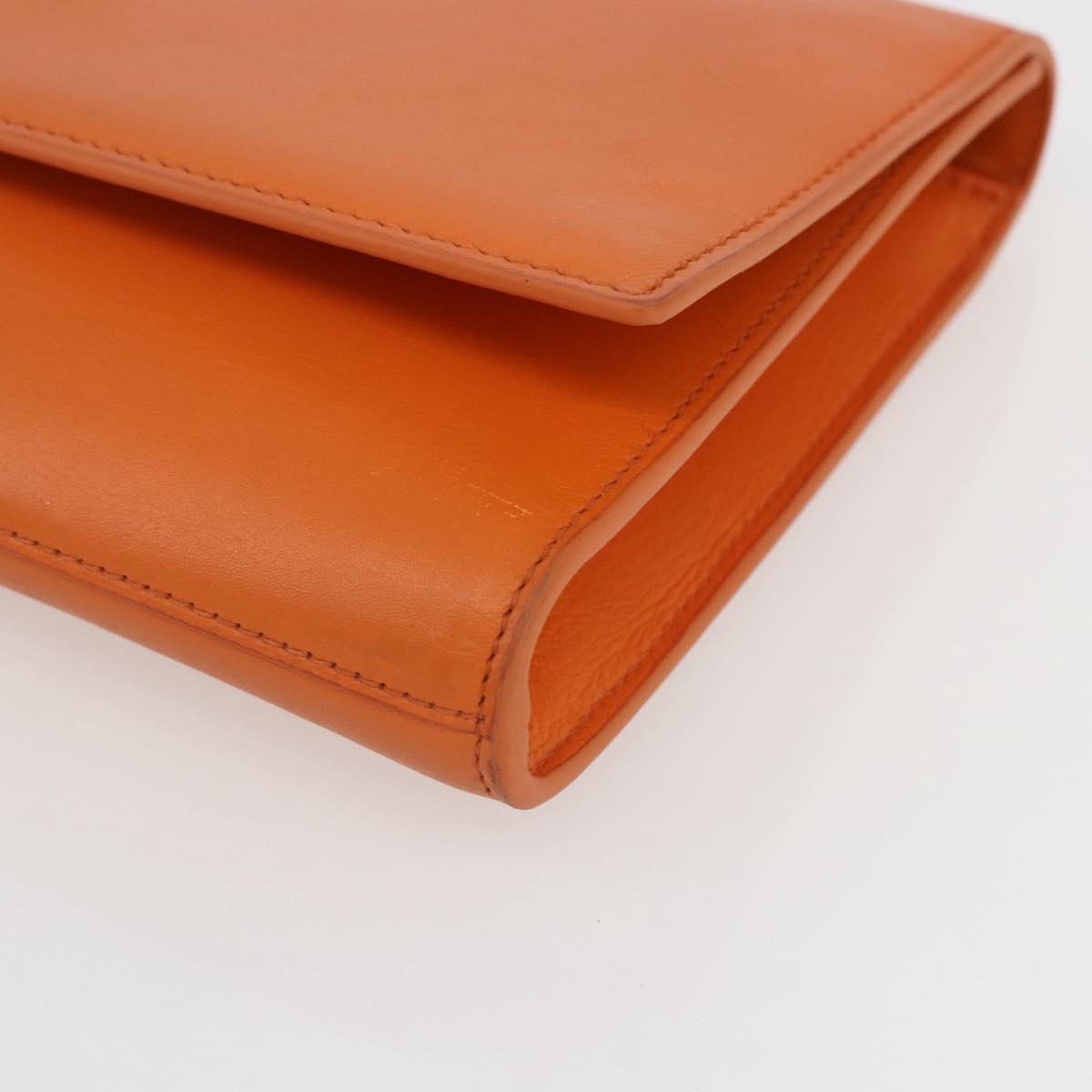 SAINT LAURENT Y line Clutch Bag Leather Orange Gold Auth 157267V
