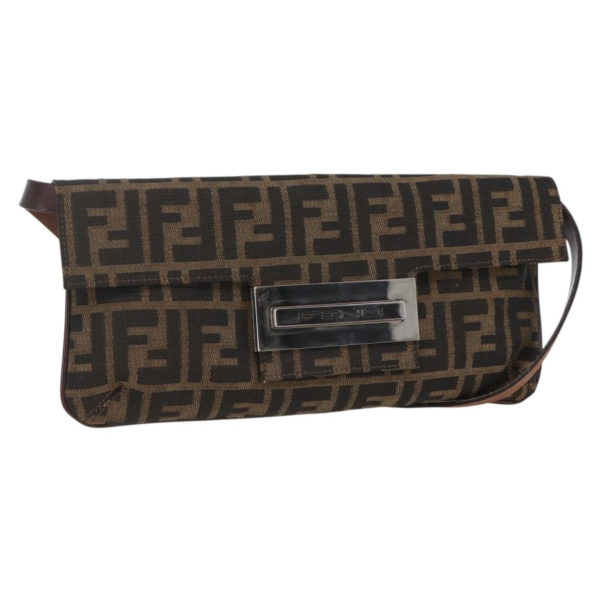 FENDI Zucca Canvas Shoulder Bag Brown Black Auth 157270V