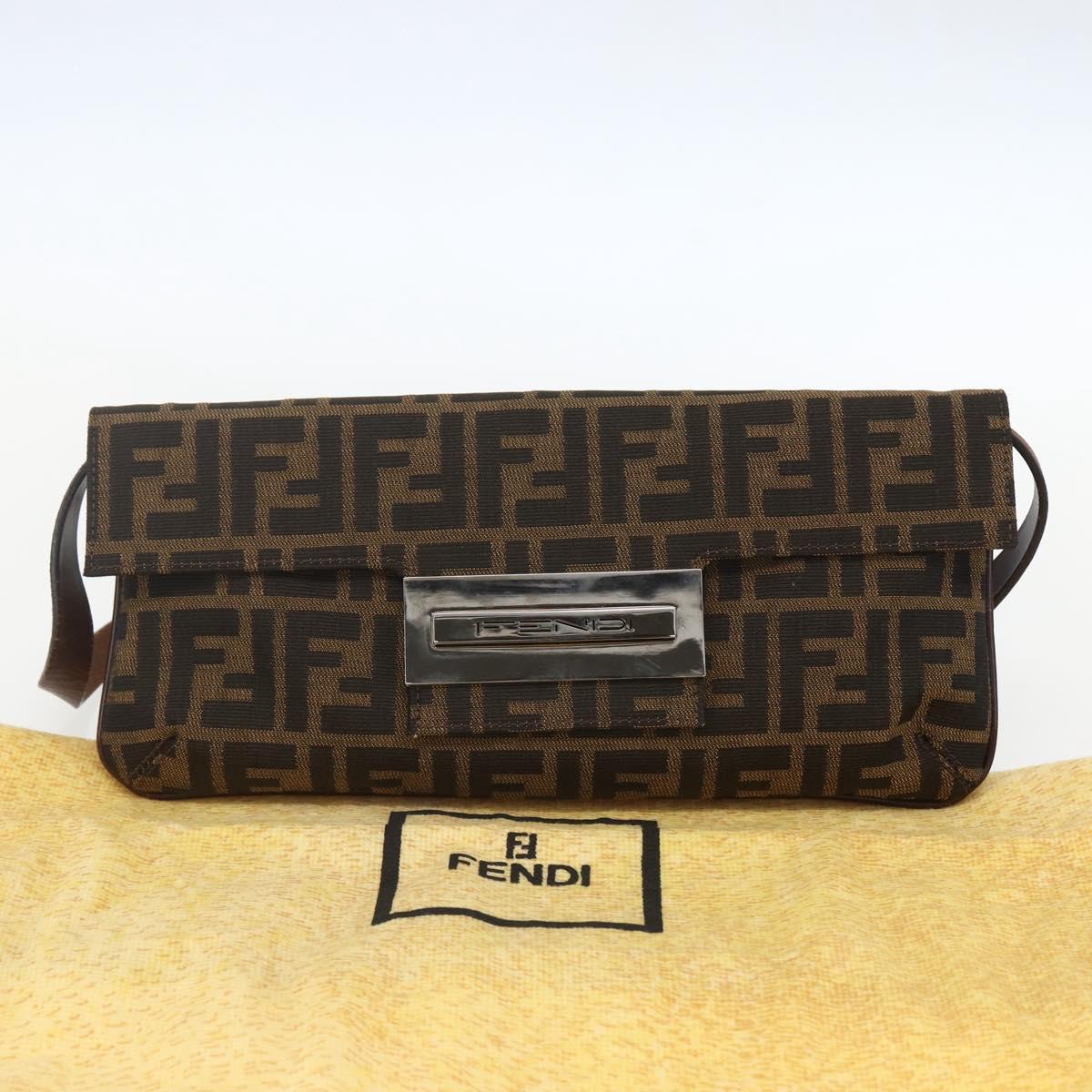 FENDI Zucca Canvas Shoulder Bag Brown Black Auth 157270V